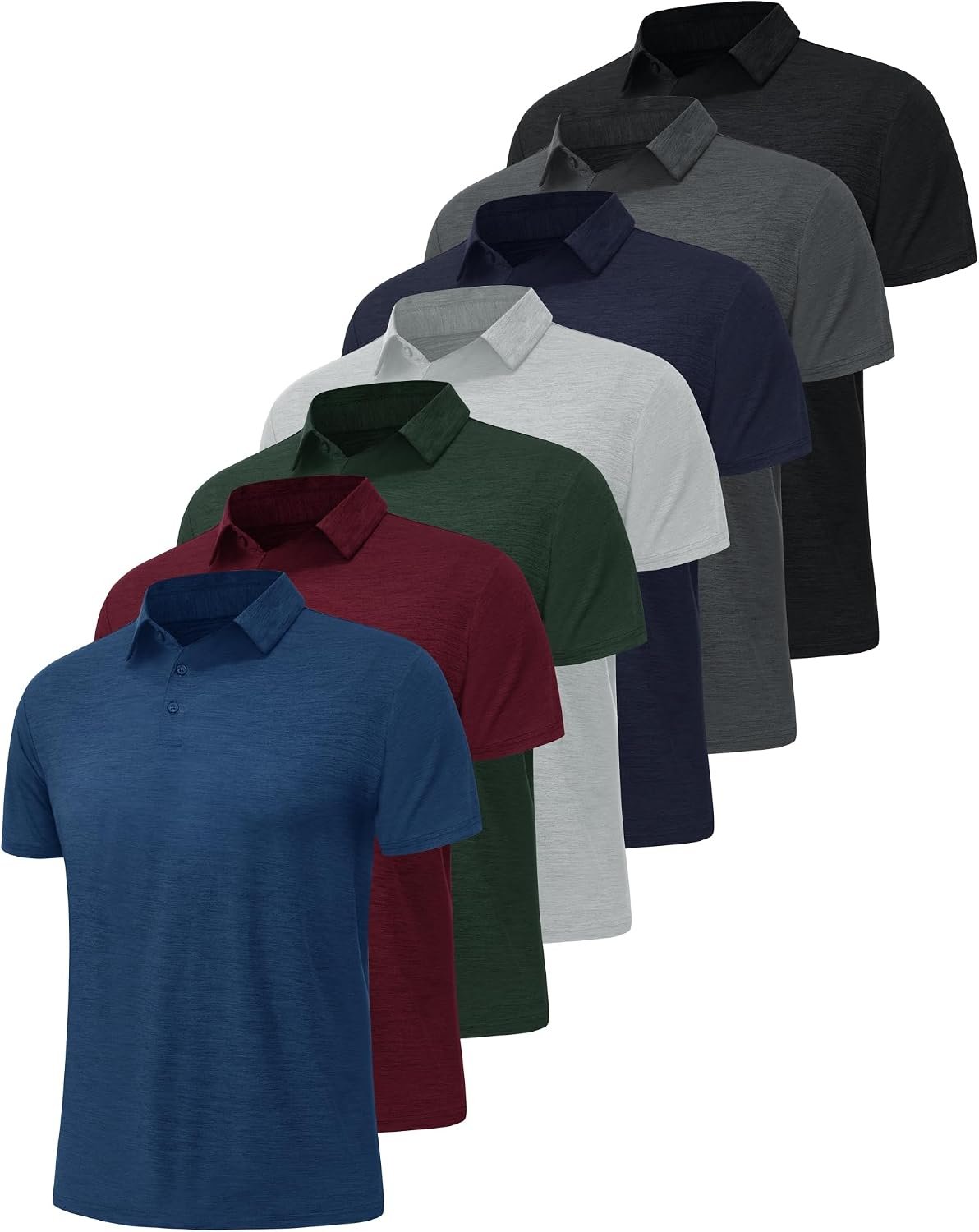 BOOJO 7 Pack Polo Shirts for Men – Quick Dry Moisture Wicking Performance Short Sleeve Mens Golf Shirts for Casual Work