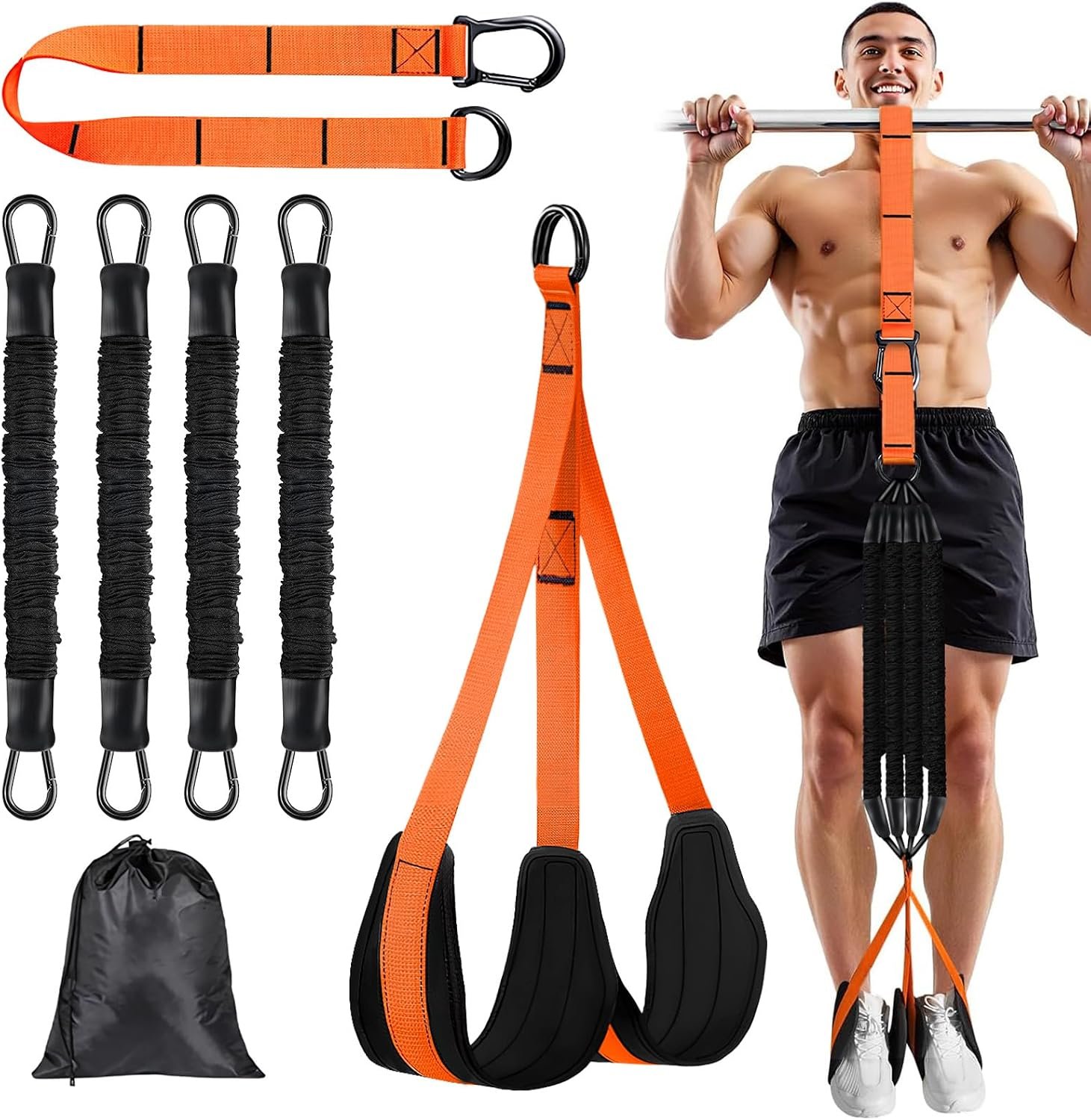 4 Pull Up Assistance Bands, 65-260lbs with Feet Rest | for Pull Up Bar with Fabric Feet/Knee Rest for Body Strength Training, Home Gym Fitness