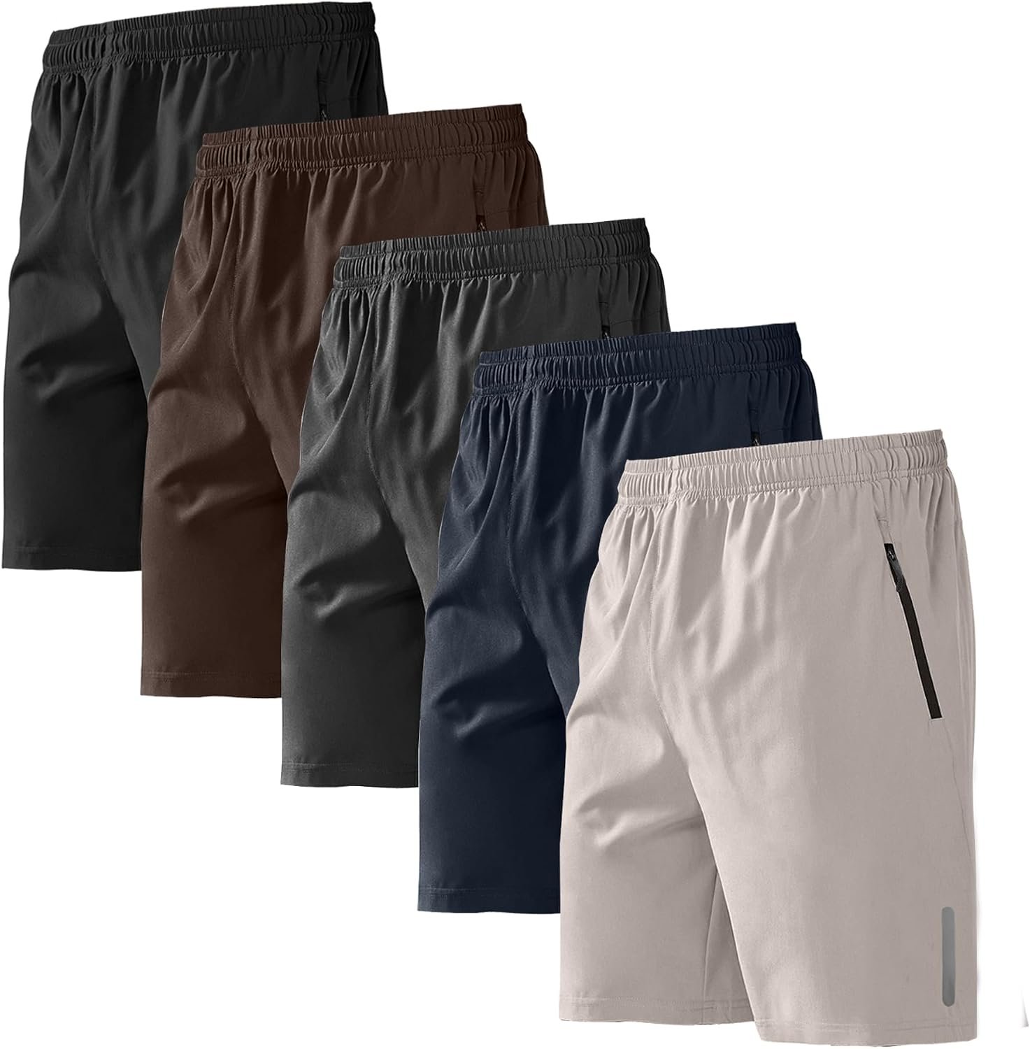 BUYJYA 5 Pack Men’s Athletic Gym Shorts Set Workout Basketball Running Elastic Waist with Zipper Pocket Gift
