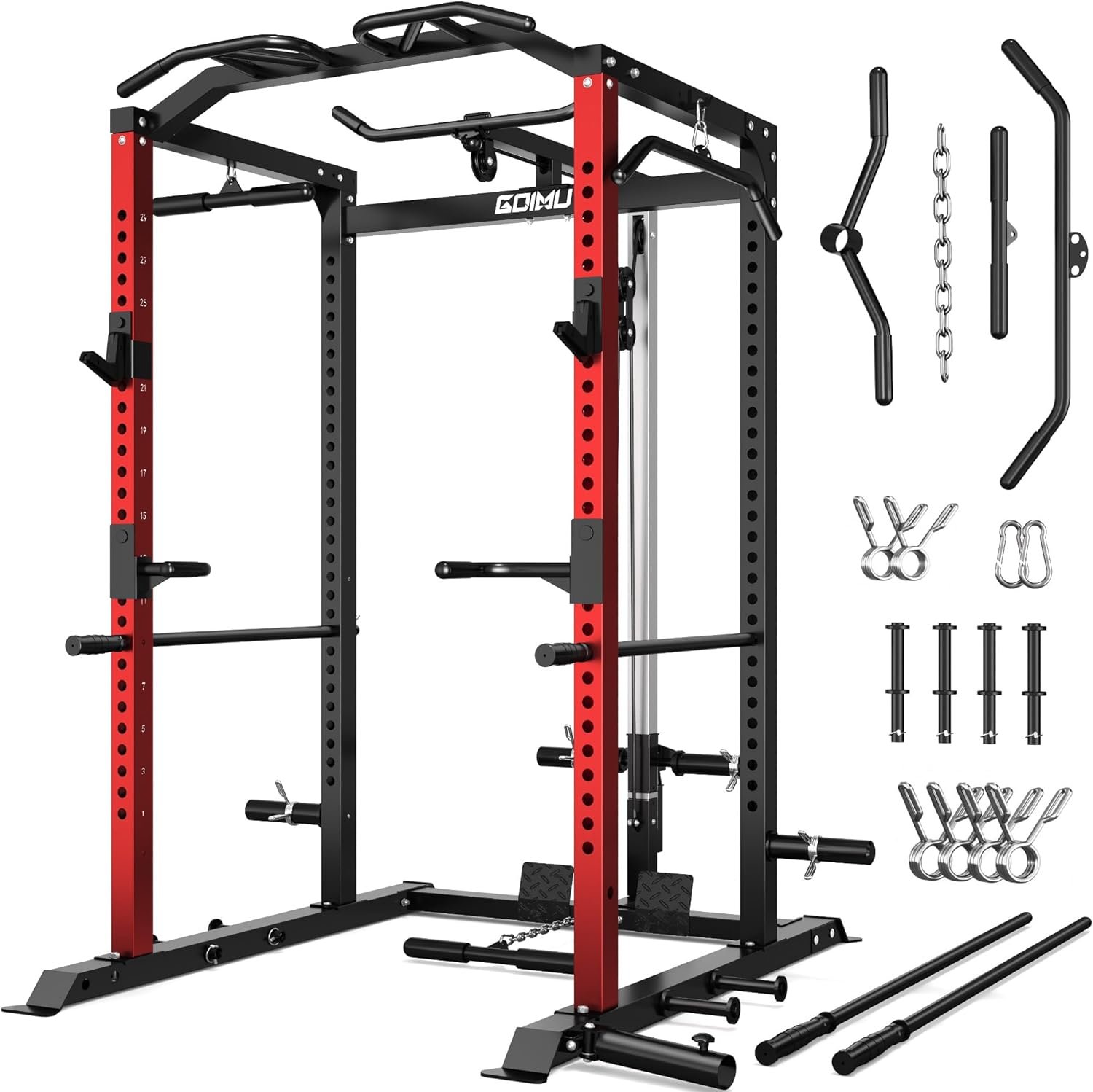 C1-V4 Power Cage, 2000LBS Squat Rack with LAT Pulldown, Multi-Function Weight Cage Strength Training Machine, Workout Cage with More Attachments for Home Gym Garage