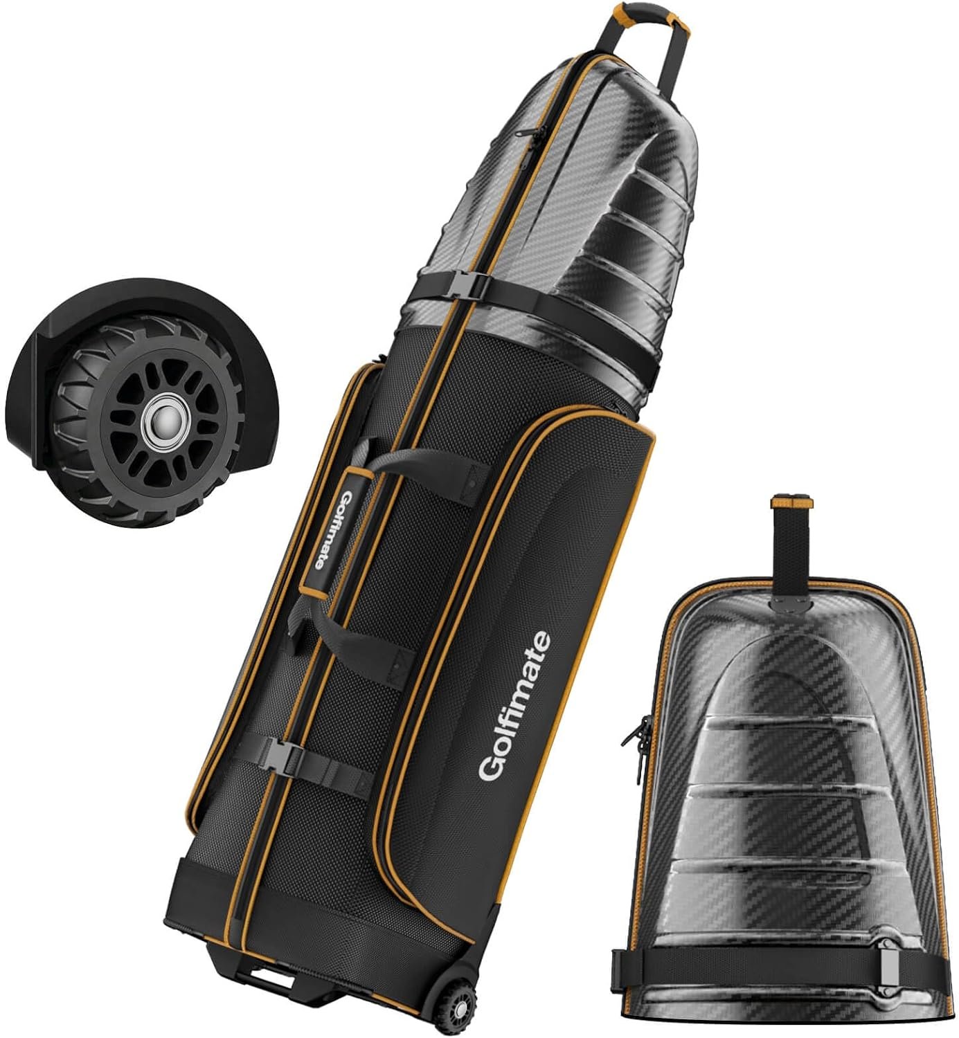 Golf Travel Bags for Airlines with Carbon Fiber Hard Top, Protective Club Traveling Cover with Wheel, Golf Club Carrier Case for Airplanes, Thick Padding, Durable Zippers and 2 Sided Spacious Pockets