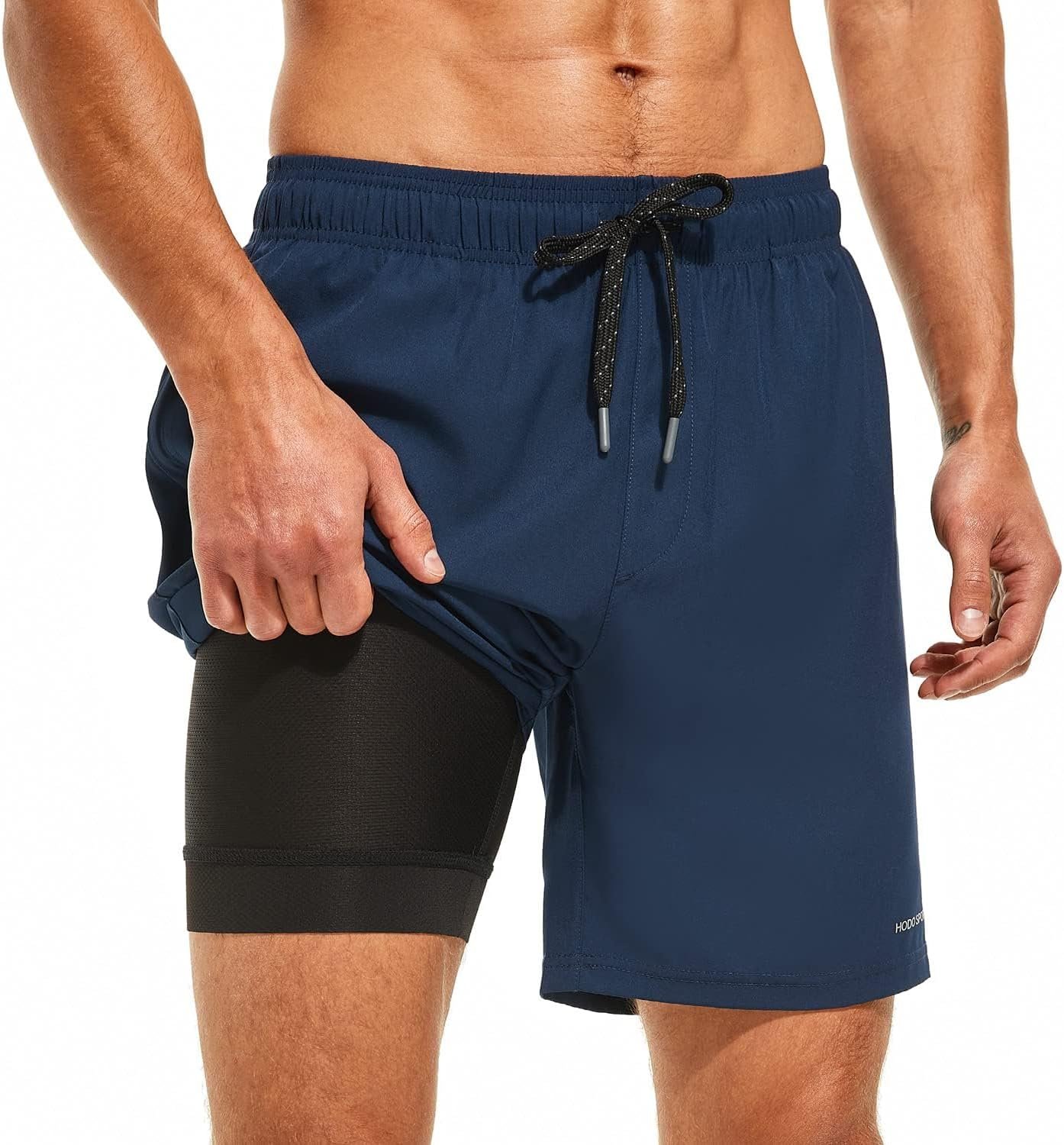 Mens 7″ Swim Trunks with Compression Liner S-6XL Quick Dry Swimming Shorts Zipper Pockets Swimsuits