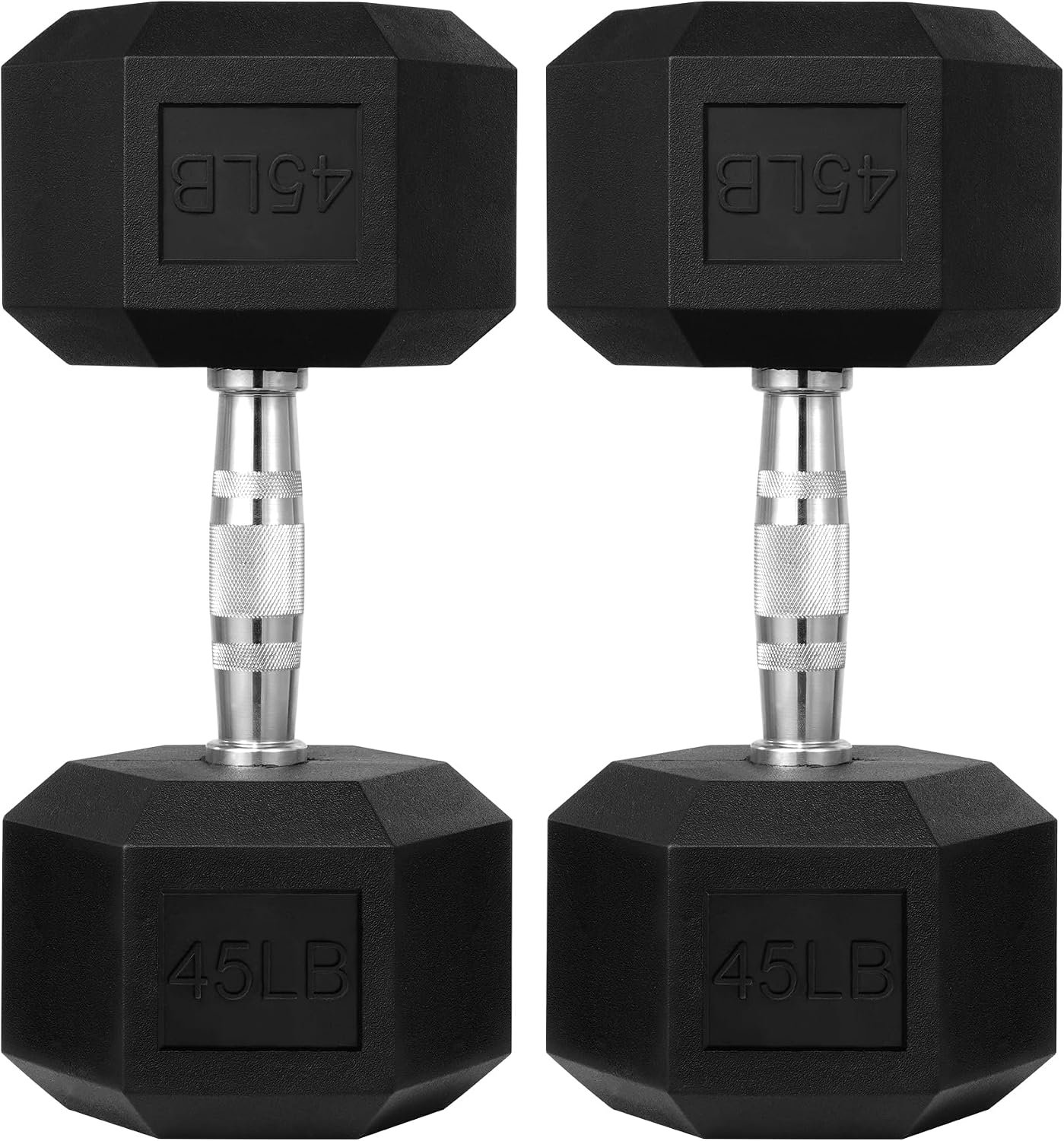 HulkFit Rubber Coated Hex Dumbbells, Anti-Roll Hand Weights Set of 2, Non-Slip Ergonomic Handle Low Odor for Home Gym