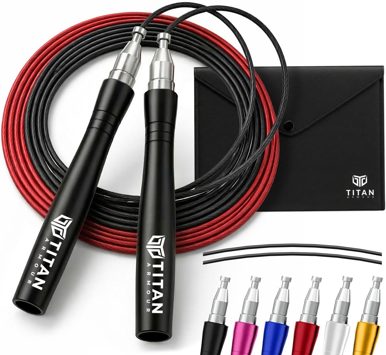 Titan Armour® Speed Rope – Professional Self-Locking & Adjustable, Adult Speed Jump Ropes for Fitness | 2 x Steel Ropes, Cable Protector & Travel Case | Jump Rope Crossfit, Boxing, Fitness MMA for Men & Women