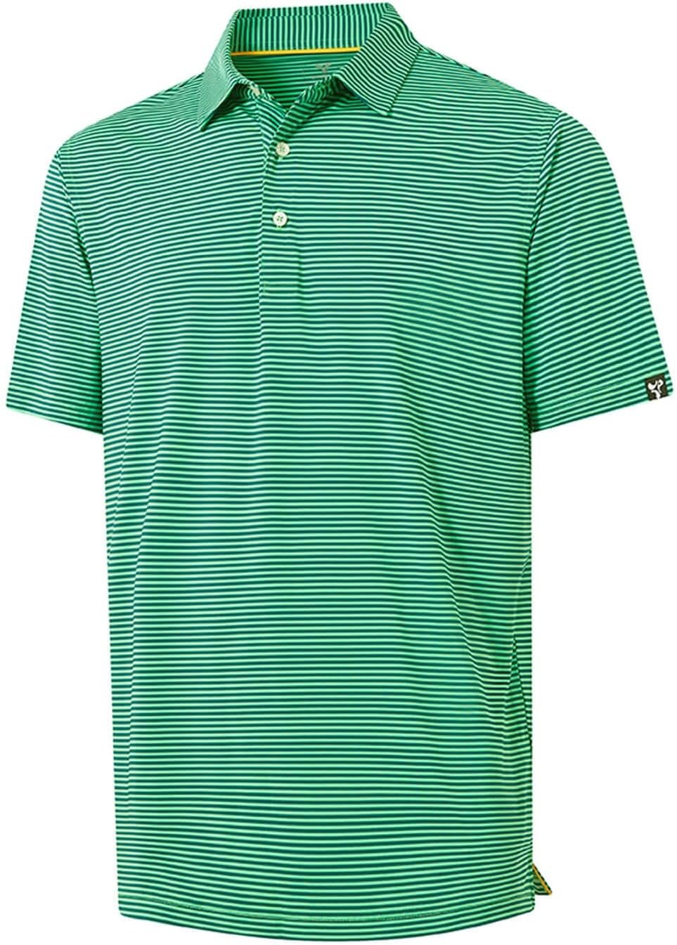 Men’ s Golf Shirts Short Sleeve Performance Moisture Wicking Dry Fit Striped Golf Polo Shirts for Men
