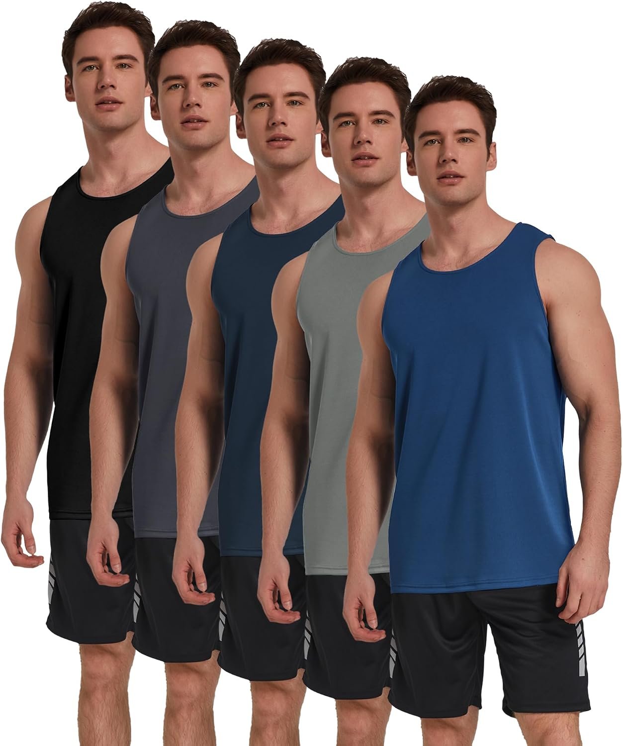 5 Pack Men’s Workout Tank Tops Sleeveless Shirt Mesh Muscle Gym Fitness | Mesh fabric, moisture wicking, lightweight, tagless, quick dry, workout, gym, fitness, basketball, football, running, beach