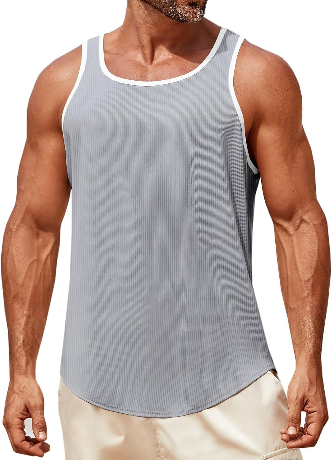 Runcati Mens Sleeveless Tank Tops Workout Muscle Gym Knitted Ribbed Shirt | Athletic Bodybuilding, Slim Fit, Crew Neck, Casual, Summer, Beach, Soft, Lightweight