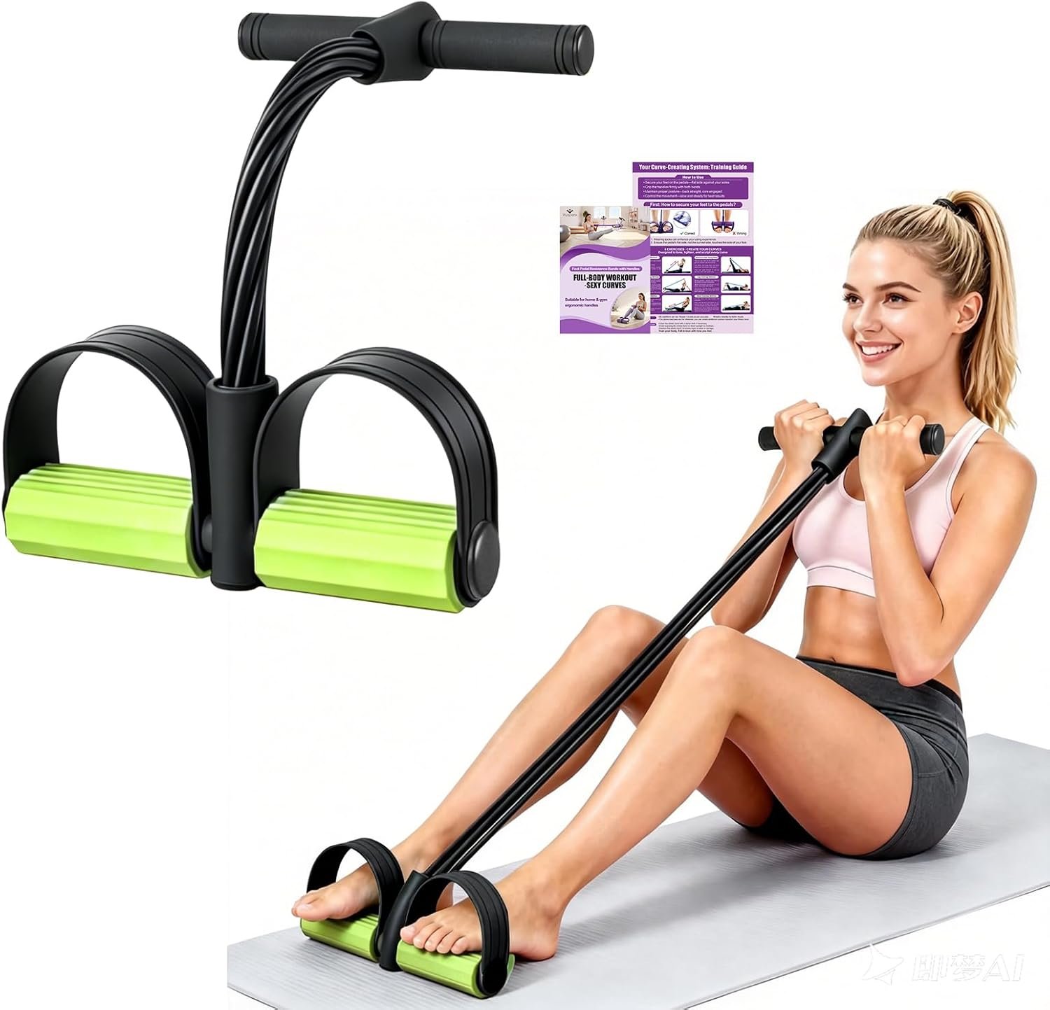 Multifunction Foot Pedal Resistance Bands with Handles, 6-Tube Elastic Yoga Exercise Bands, Home Gym Fitness Equipment for Women & Men to Tone Abs, Core, Legs, Arms, Waist