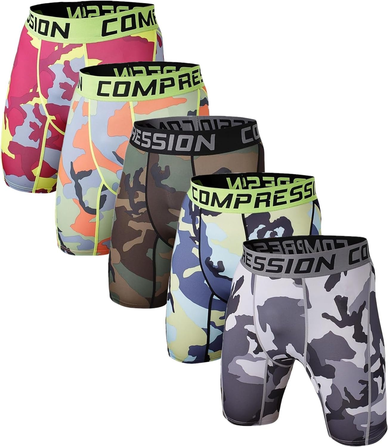Men’s Compression Shorts Underwear, Athletic Workout Base Layer, 4-Way Stretch Moisture-Wicking for Running, Gym, 3 or 5 Pack
