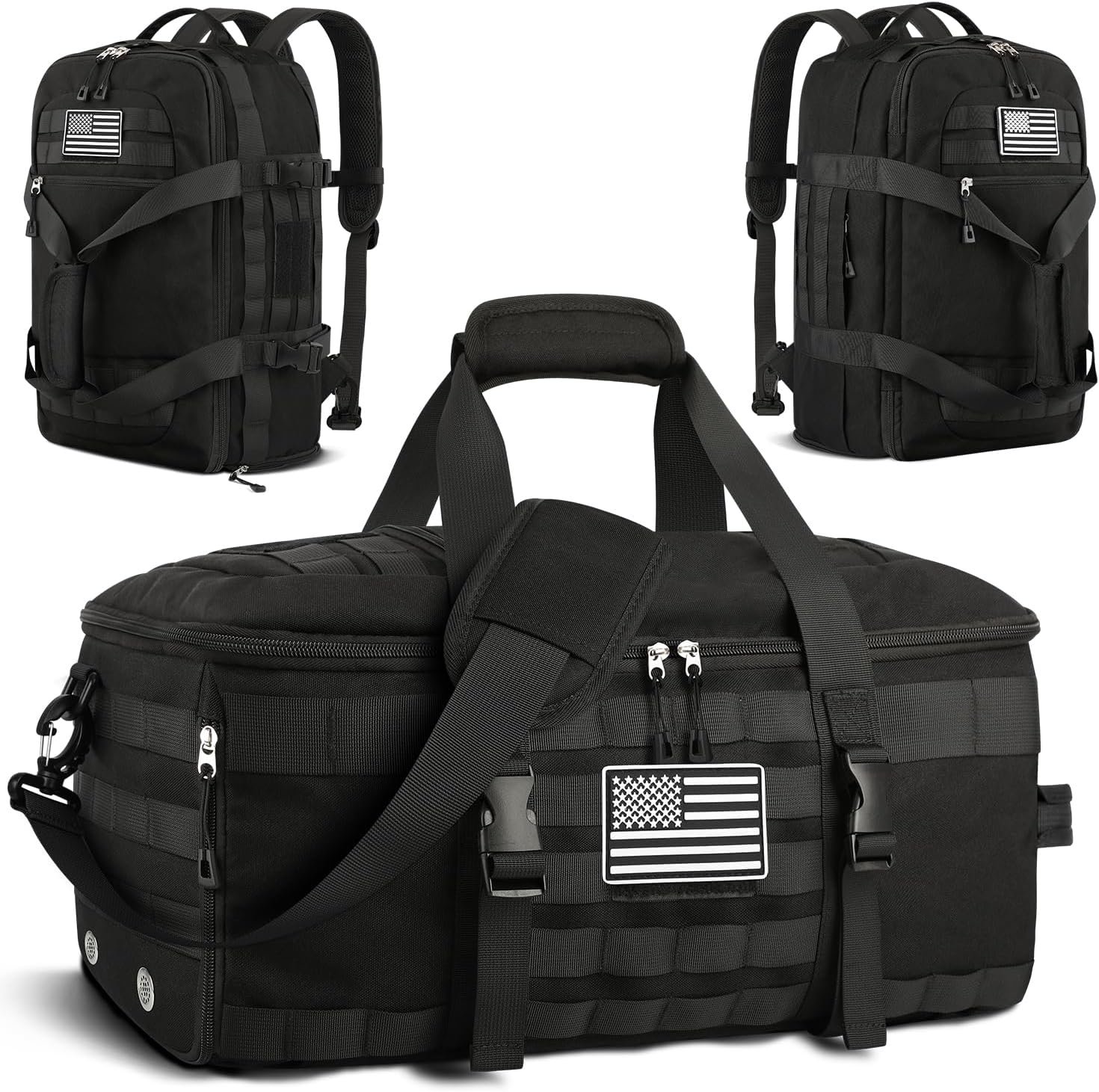 Gym Bags for Men Women, Carry On Luggage 22x14x9 Airline Approved | Tactical Duffle Bag with Shoe Compartment, 3 in 1 Carry on Travel Backpack with Wet Pocket, Weekender Overnight Bag, Black