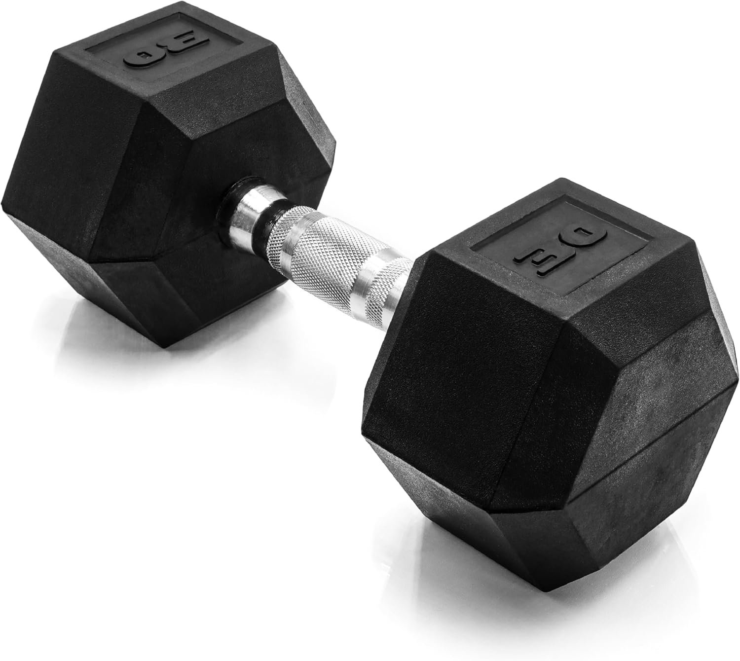 CAP Rubber Coated Dumbbell Weights, Free Weights for Home Gym Strength Training, Anti-Roll Hex Dumbbells with Black, Chrome & Comfort Grip Handles, Singles