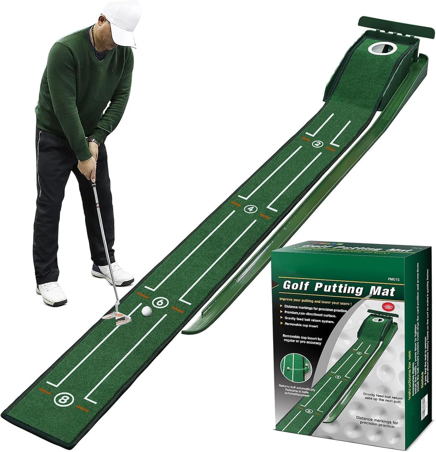SWINGTEK Indoor Putting Green Mat, Auto Ball Return Golf Mat for Home & Office Gift