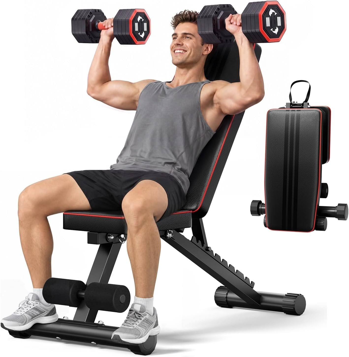 Multi-Function All in 1 Weight Bench Set – Multi-Positions Heavy Duty Weight Lifting Sit Up Bench Workout Benchs Folding Bench Press for Home Gym
