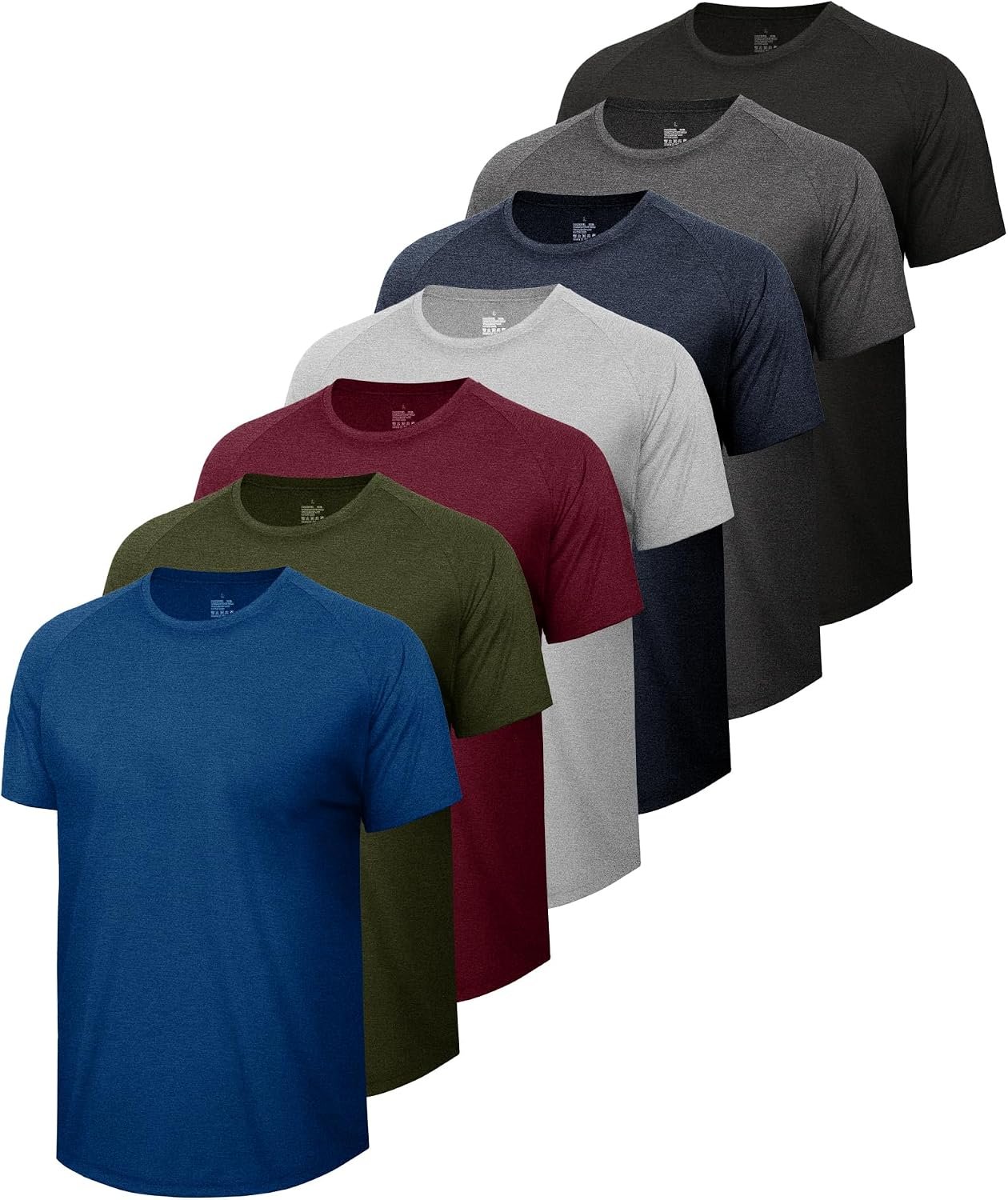 BOOJO 7 Pack Workout Shirts for Men – Quick Dry Moisture Wicking T-Shirts Short Sleeve Tees for Gym Running Athletic Sport