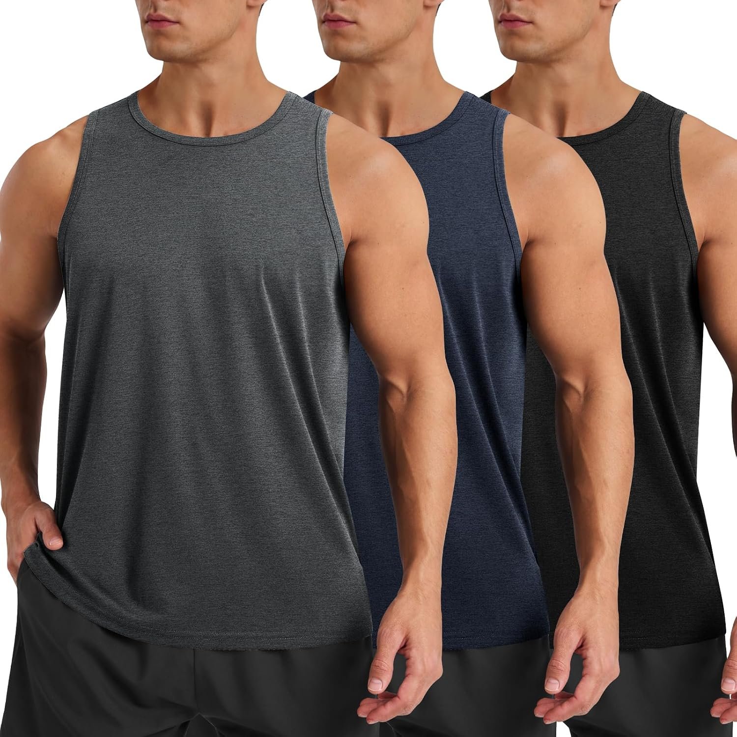 BOOJO 3 Pack Tank Tops Men – Summer Quick Dry Moisture Wicking Workout Muscle Sleeveless Shirts for Gym Beach Running