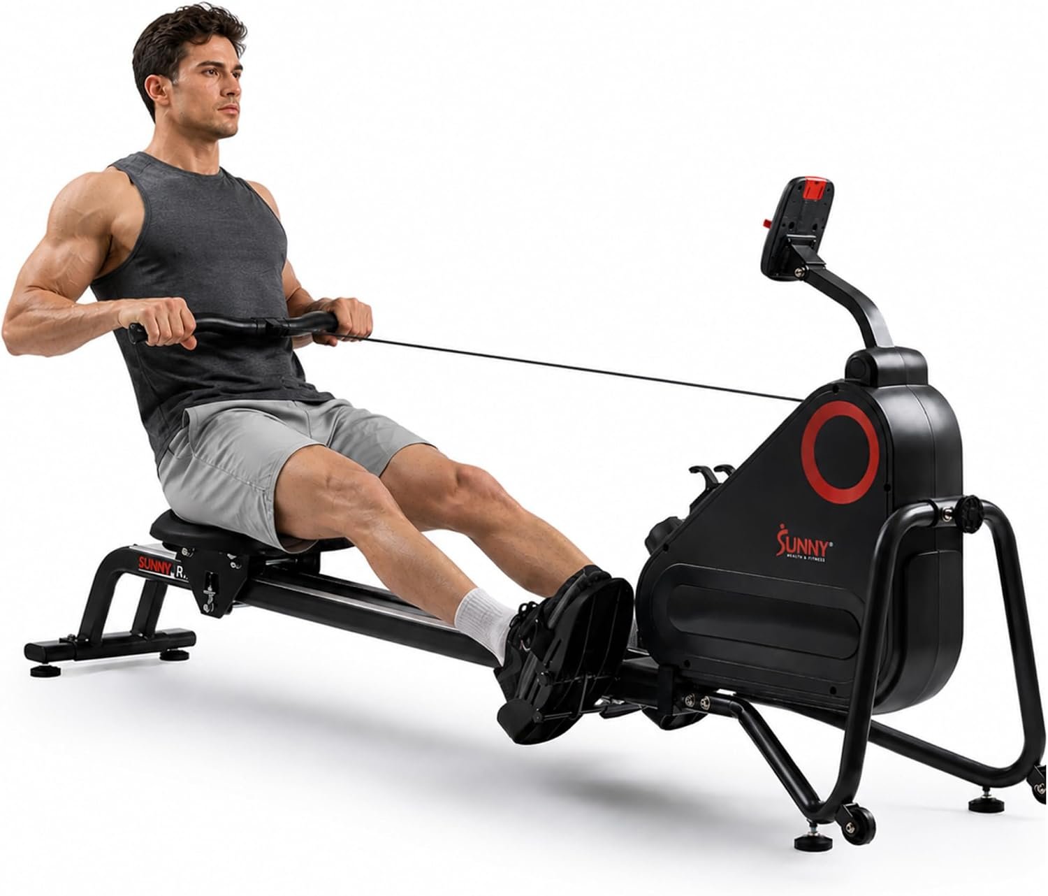 Sunny Health & Fitness Magnetic Rowing Machine for Home Exercise, Quiet & Smooth Rower with Compact Storage and Optional Free SunnyFit App Connectivity