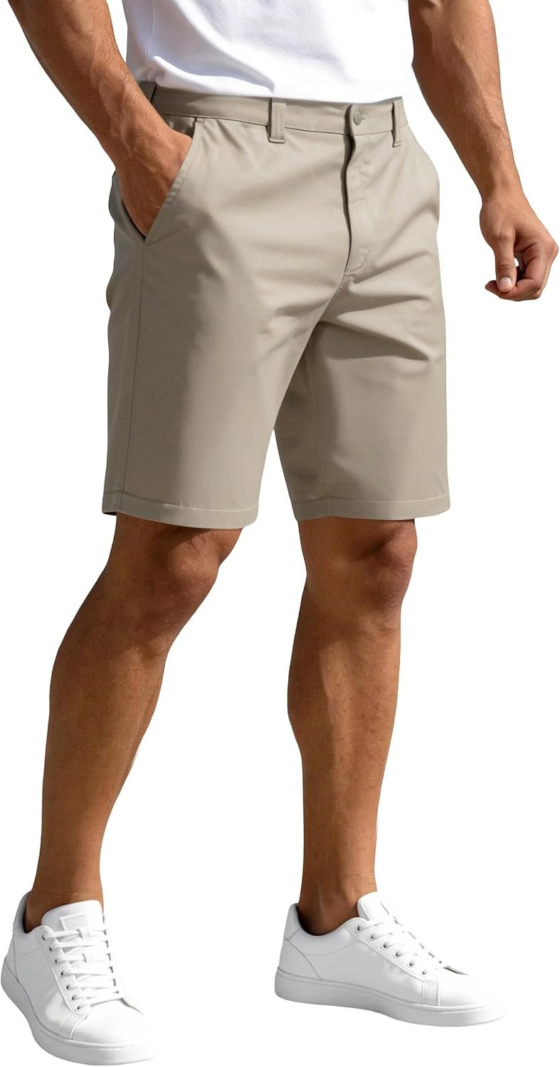 PULI Men’s Golf Dress Shorts 9 Inch Flat Front Hybrid | Lightweight,Buttery-Smooth,Quick Dry,Chino Shorts,Zip Pocket,Machine Wash