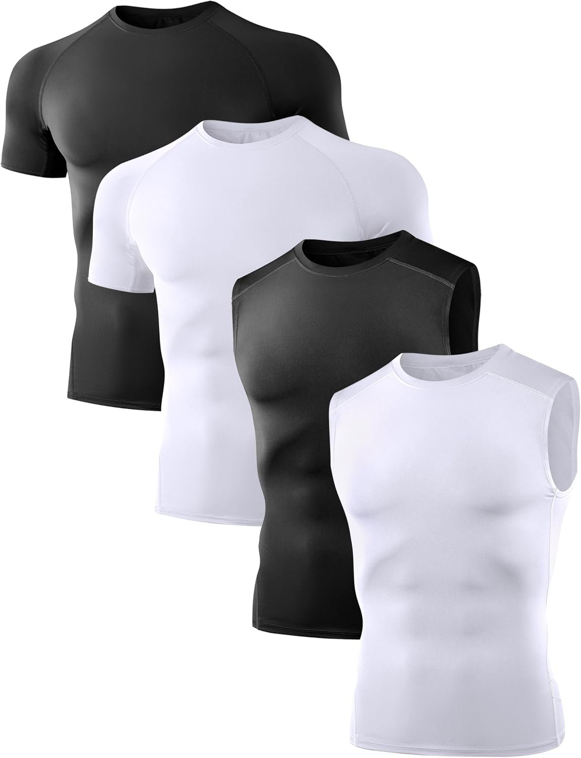 Dalavch 1/4/5 Pack Men’s Compression Workout Short Sleeve/Sleeveless Shirts | Cool Dry, Rash Guard, Sports, Basketball, Football, Running, Cycling, Gym, Athletic, Base Layer Undershirt, T-Shirt Tops