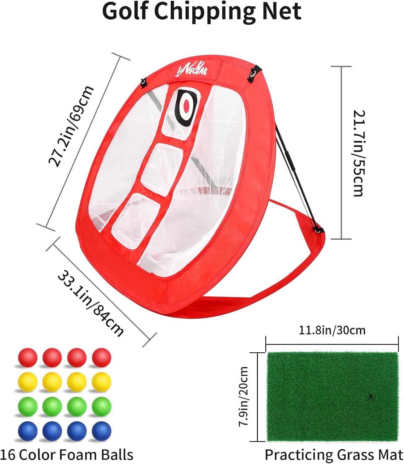 Golf Chipping Net Pop Up – Backyard/Indoor Practice Net with Hitting Mat, Ideal for Short Game & Accuracy Practice