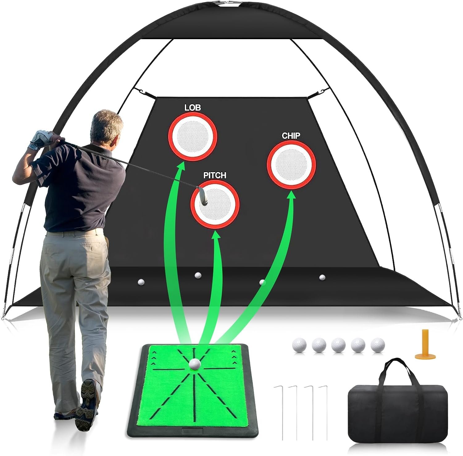 Golf Net, 10x7FT Golf Practice Net with Swing Mat, Golf Hitting Net for Backyard Driving, Indoor/Outdoor Training Chipping Aid Nets with Targets, Gifts for Men/Dad/Him