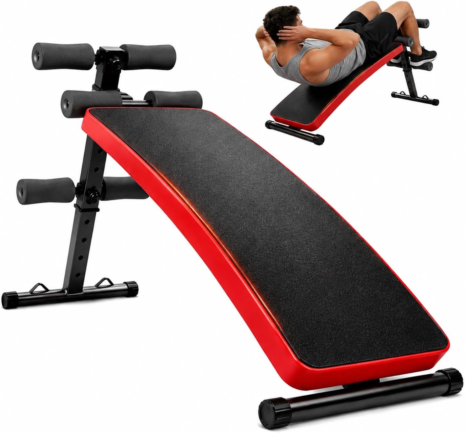 Decline Sit Up Bench Adjustable Ab Bench Foldable Core Trainer for Home Gym Crunches Leg Raises Strength Training 440LB Weight Capacity