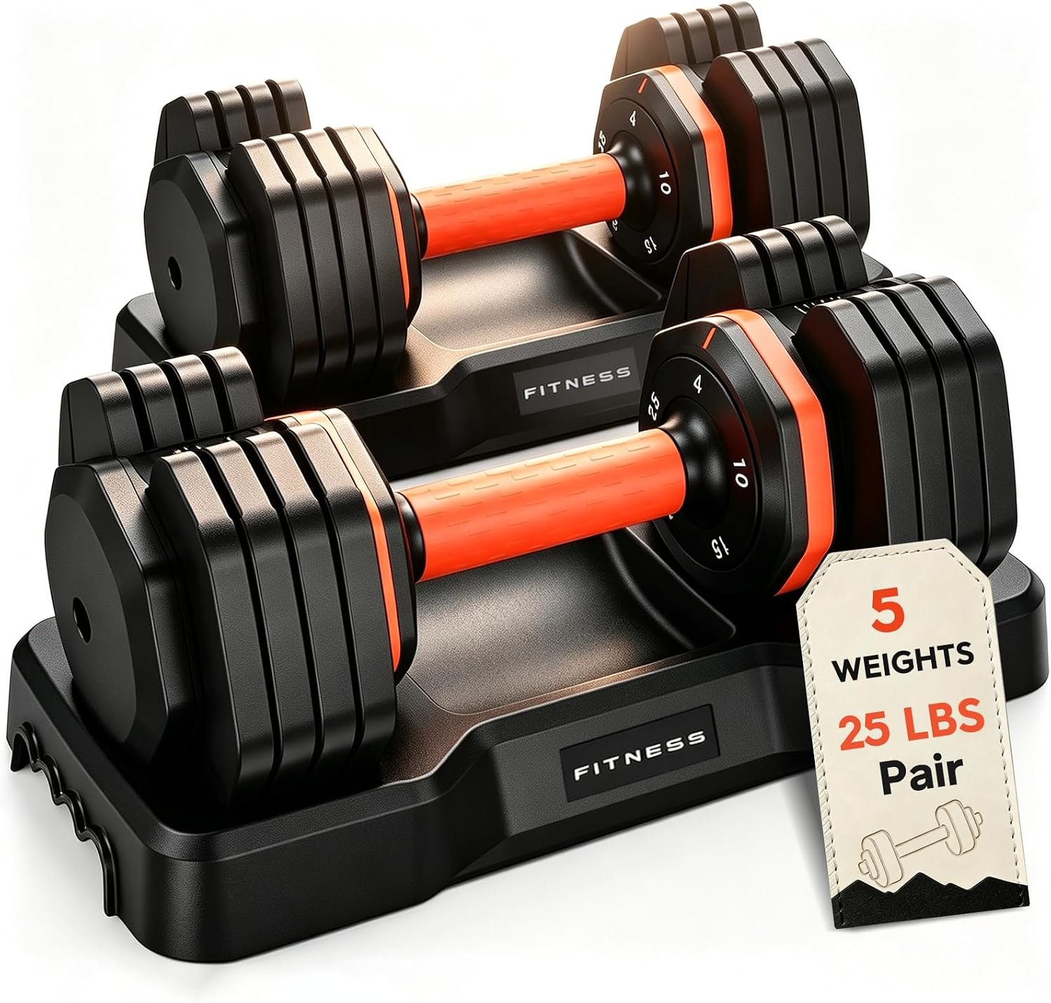 FEIERDUN DB1 QuickDial Adjustable Dumbbell Set, Adjustable Free Weights with Storage Box, 110lb/105lb/50lbs Quick Change for Drop Set, Non-Slip Handles, Weight Set For Home Gym Suit both Men and Women