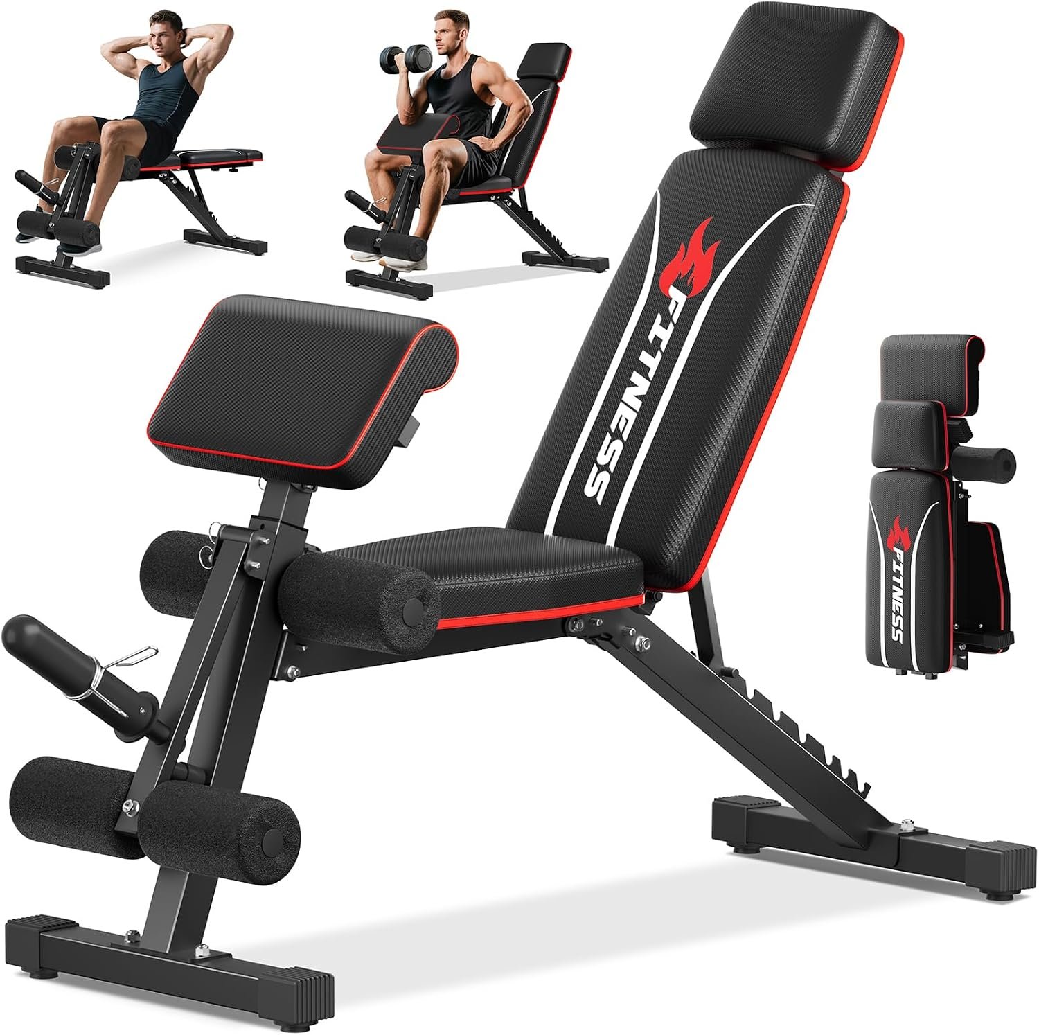 Foldable Adjustable Weight Bench with Leg Extension & Preacher Pad for Home Gym, Bench Press for Full Body Workout with Leg Developer, 900Lbs Capacity & Space-Saving Design