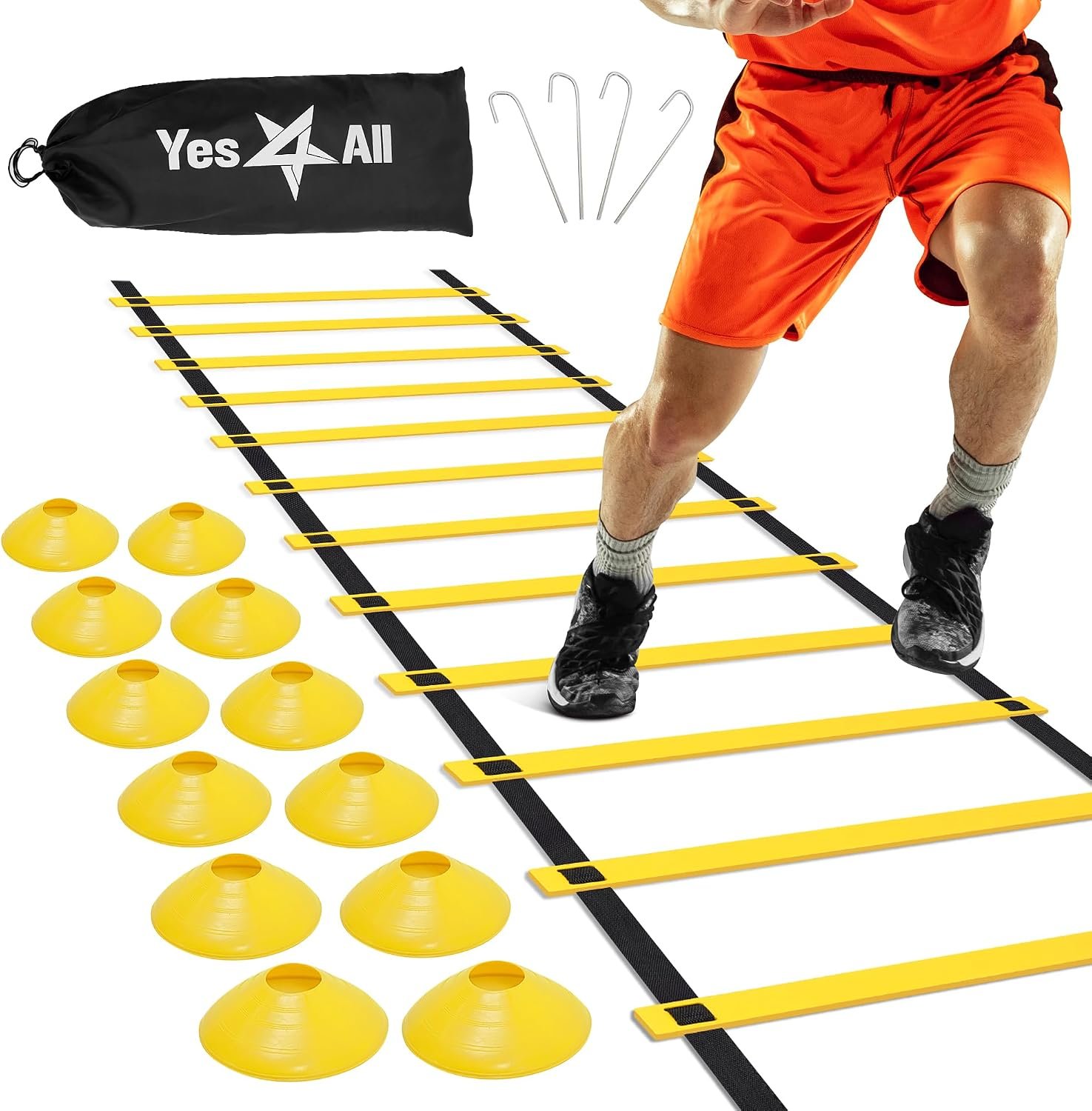 Yes4All Agility Ladder Speed Training Equipment, Adjustable Football Ladder for All Ages with Carry Bag, Durable, Portable, Multiple Colors & Rungs