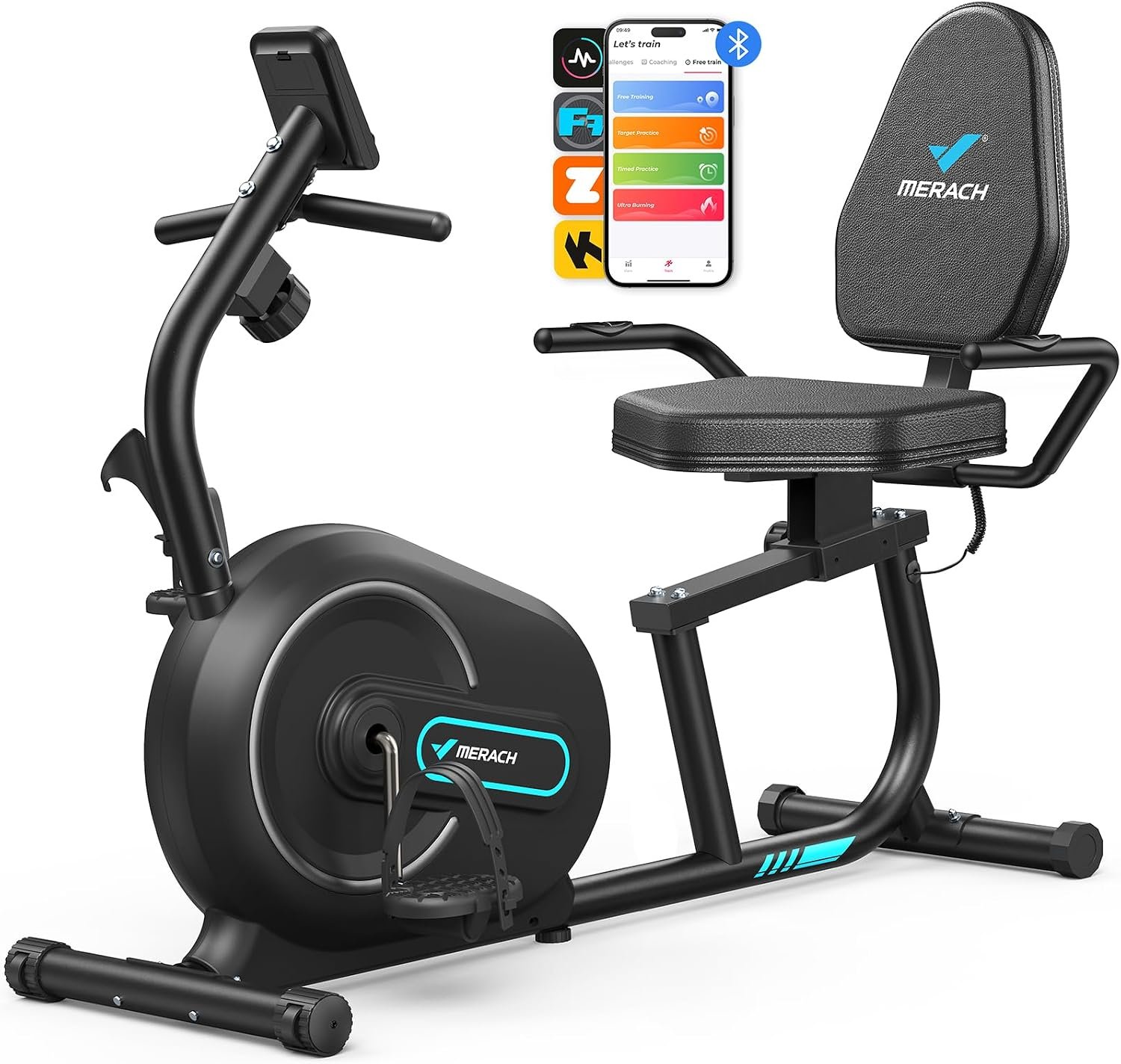 MERACH Recumbent Exercise Bikes for Home with Smart Bluetooth Equipment App | LCD, Heart Rate Handle Stationary Bikes for Home, Magnetic Recumbent Exercise Bike for Seniors Gym S08/S23