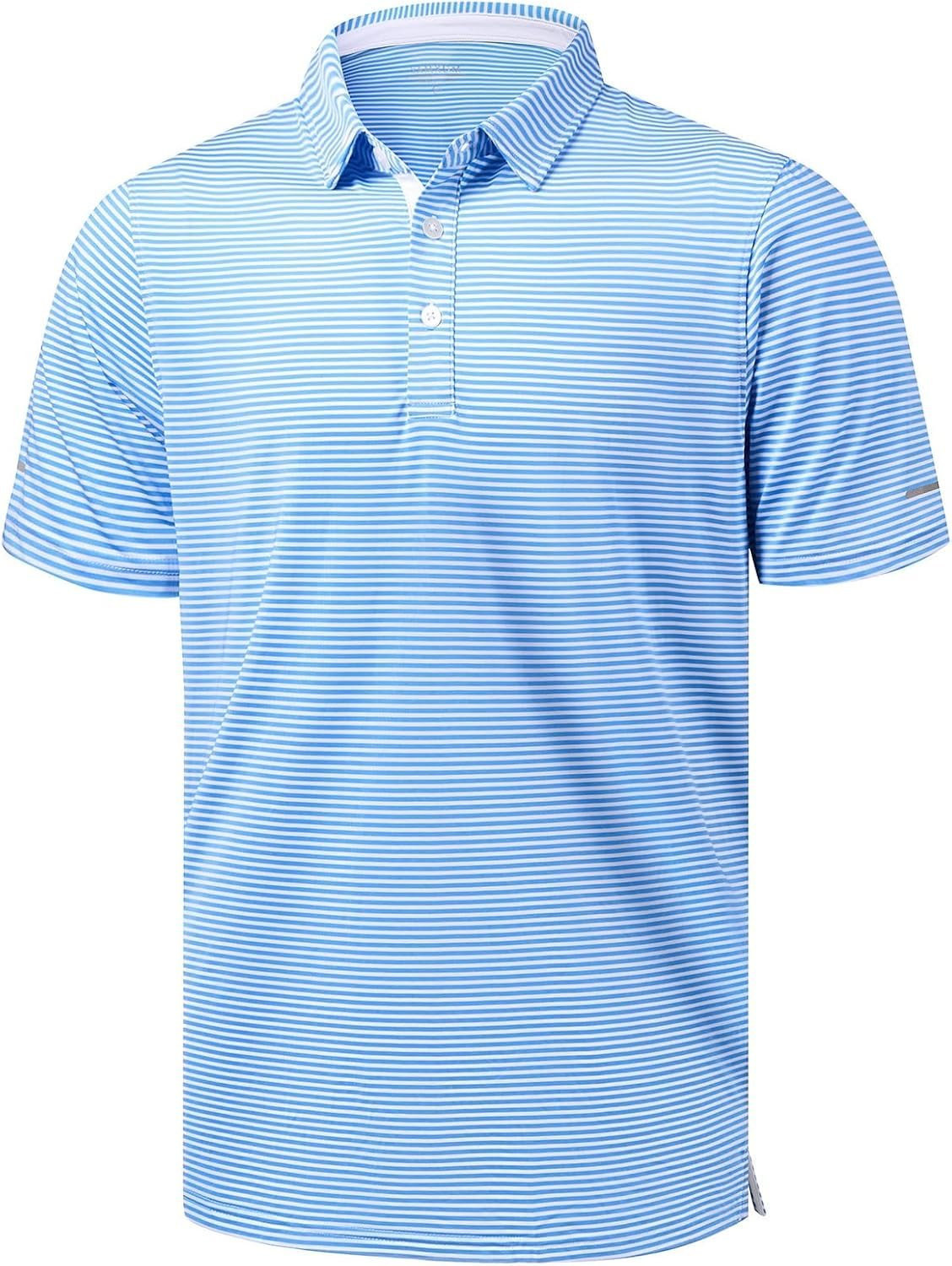 Men’s Golf Polo Shirts – Moisture Wicking High Performance Short Sleeve Striped Collared Sports Casual Shirt