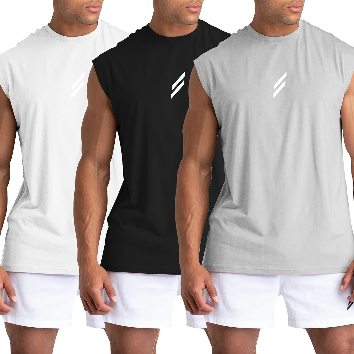 Men’s Tank Tops 3 Pack Sleeveless Workout Mesh Material Quick Dry Athletic Running Gym Muscle Beach Fitness Shirts