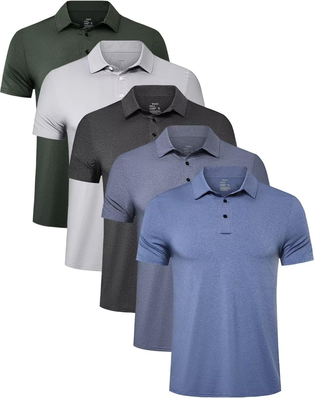 5 Pack Men’s Polo Shirts Short Sleeve Golf T Shirt Performance Casual | Three button neck, Moisture wicking, lightweight, tagless, quick dry, sun protection, golf, tennis, office, lounging, daily