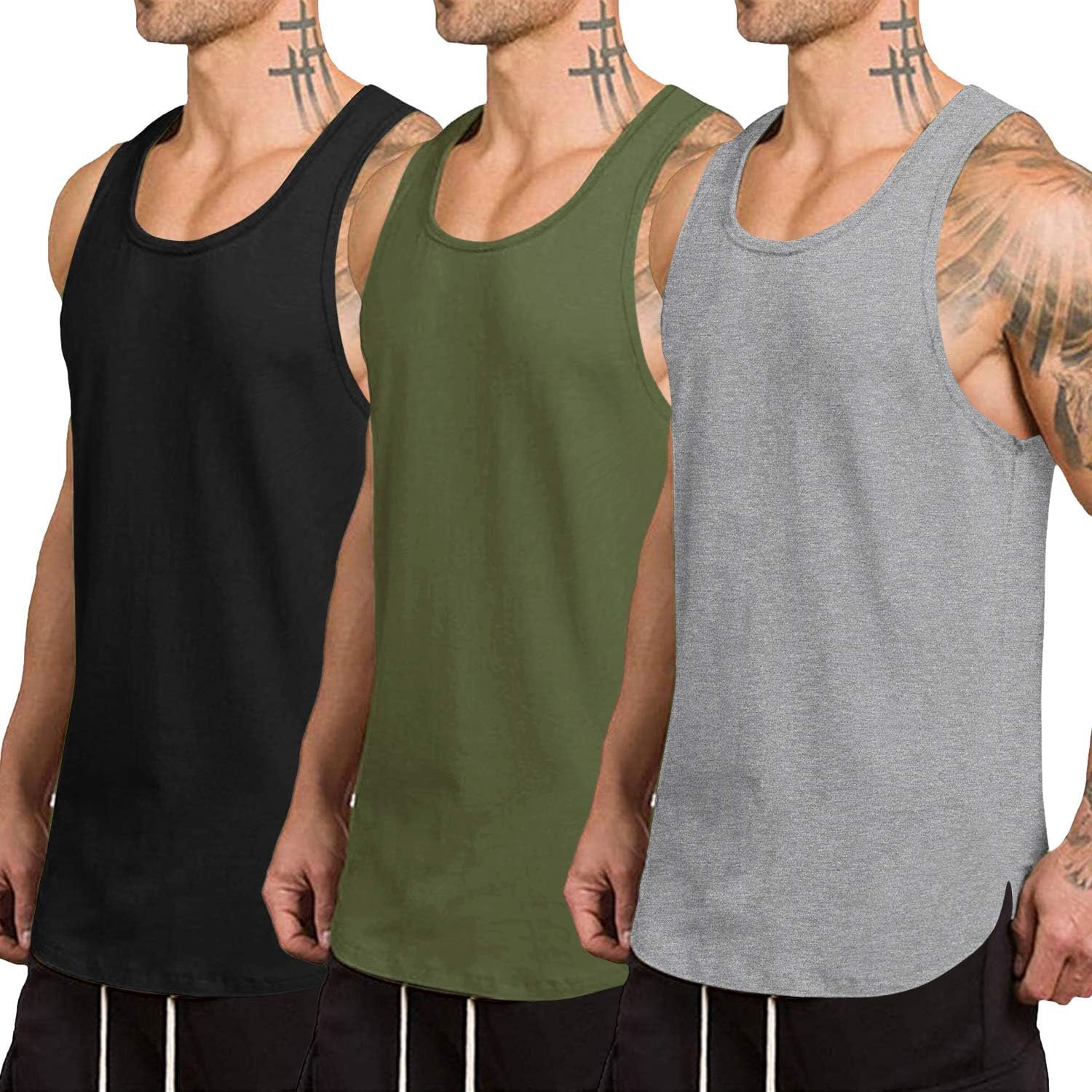 COOFANDY Men’s 3 Pack Quick Dry Workout Tank Top Gym Muscle Tee Fitness Bodybuilding Sleeveless T Shirt