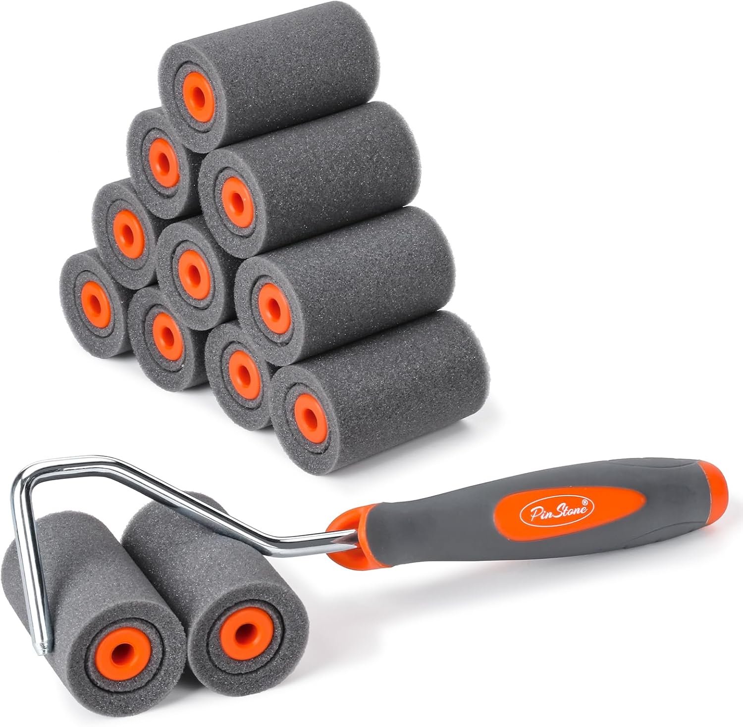 13 Pack 2″ High Density Foam Paint Roller Kit for Smooth & Precision Finish | PinStone Caved-in Black Foam Roller, Small Foam Mini Rollers for Painting Walls, Cabinets, Doors, Furniture, Edging, Touch up
