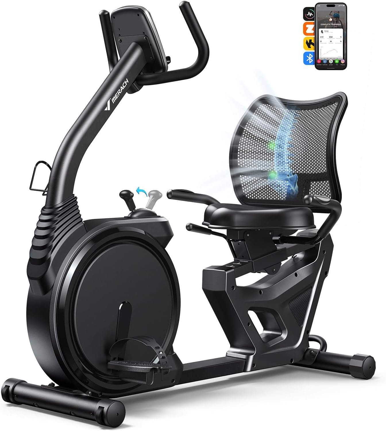 MERACH Recumbent Exercise Bikes for home Light Commercial High-end | Recumbent Bike for Seniors Adults Magnetic Recumbent Exercise Bike with Smart Bluetooth Exclusive App, LCD, Heart Rate Handle