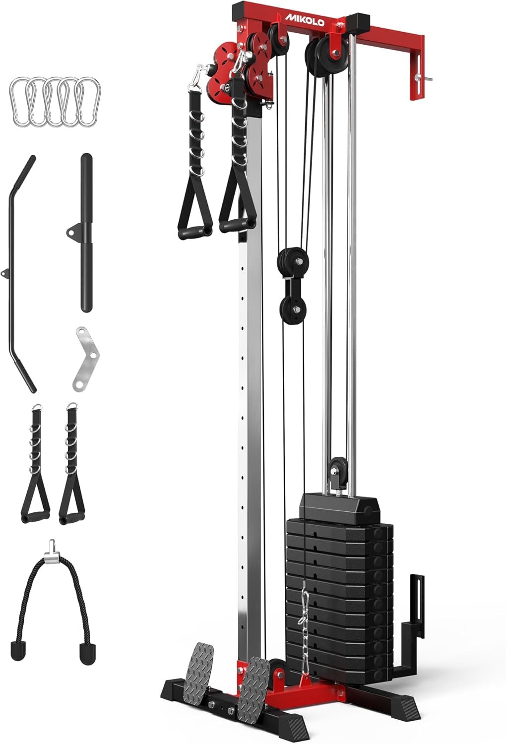 Mikolo Wall Mount Cable Station, Cable Crossover Machine with Dual Pulley System and 19/27 Adjustable Positions for Home Gym Fitness Equipment