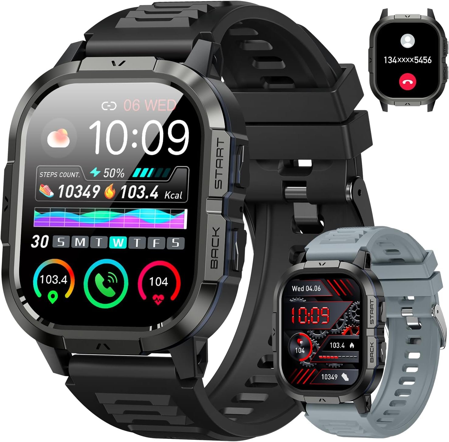 Smart Watch for Men Fitness Tracker: Military Waterproof Make Answer Call Digital Mens Watches Running Step Pedometer Smartwatch Compatible Samsung Android and iPhone Sleep Heart Rate SpO2 Monitor