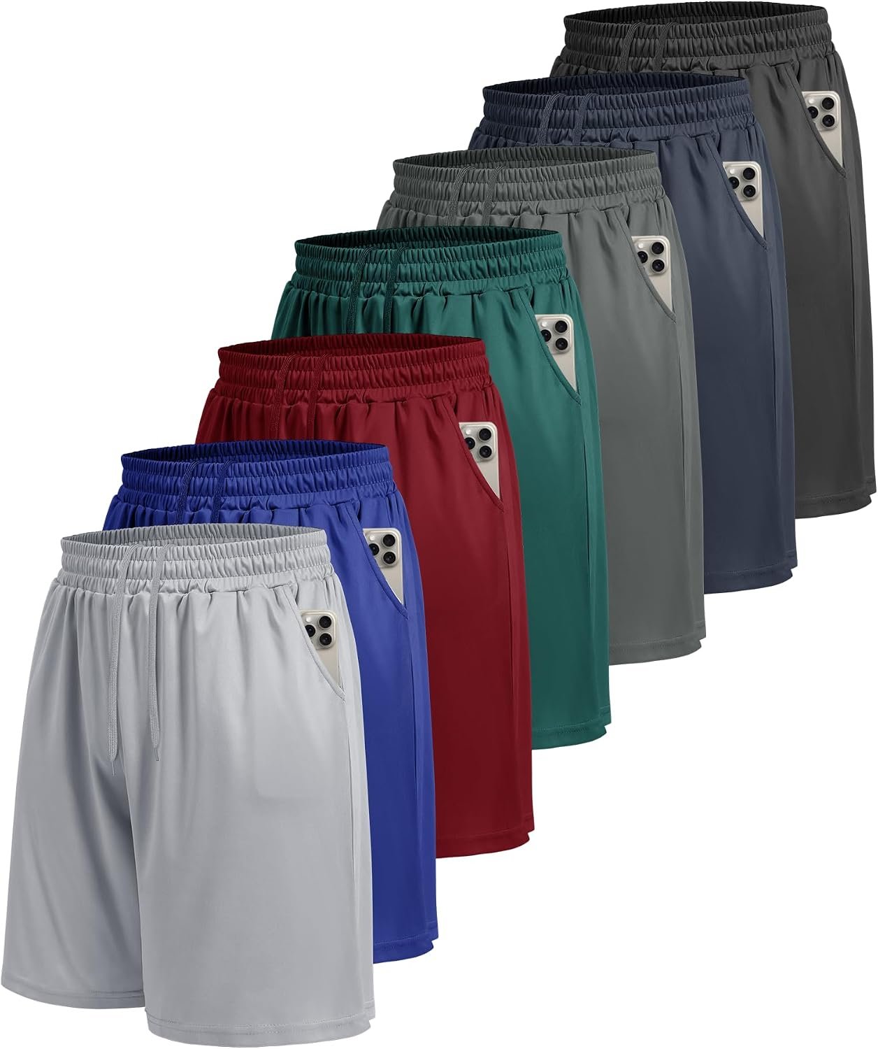 BOOJO 7 Pack Mens Athletic Shorts – Gym Basketball Running Workout Quick Dry Black Shorts with Pockets for Casual Performance