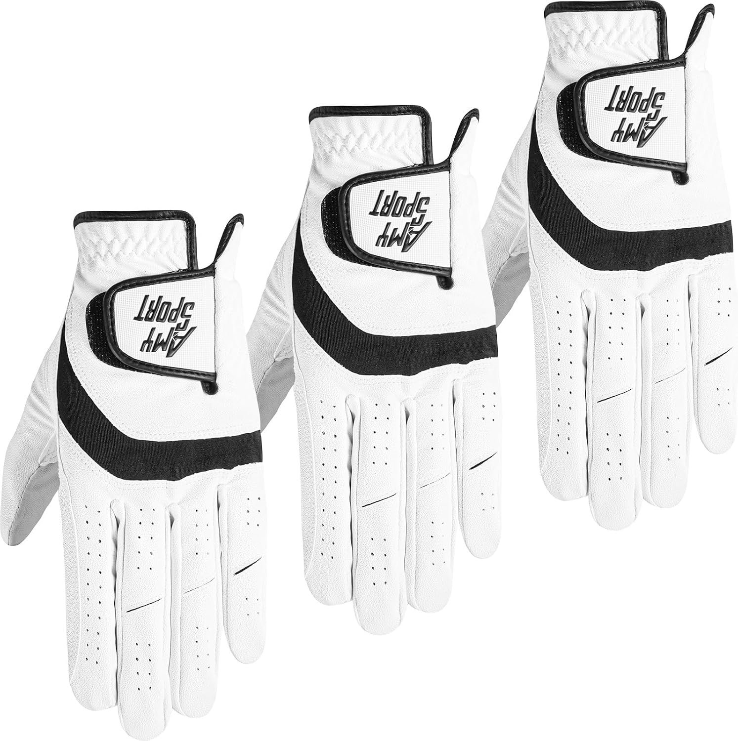 Amy Sport Golf Gloves Men Left or Right Hand 3 Pack | All Weather Grip Control, Breathable Flexible Fit, Durable Soft Comfortable Leather Palm, Stable Swing Performance