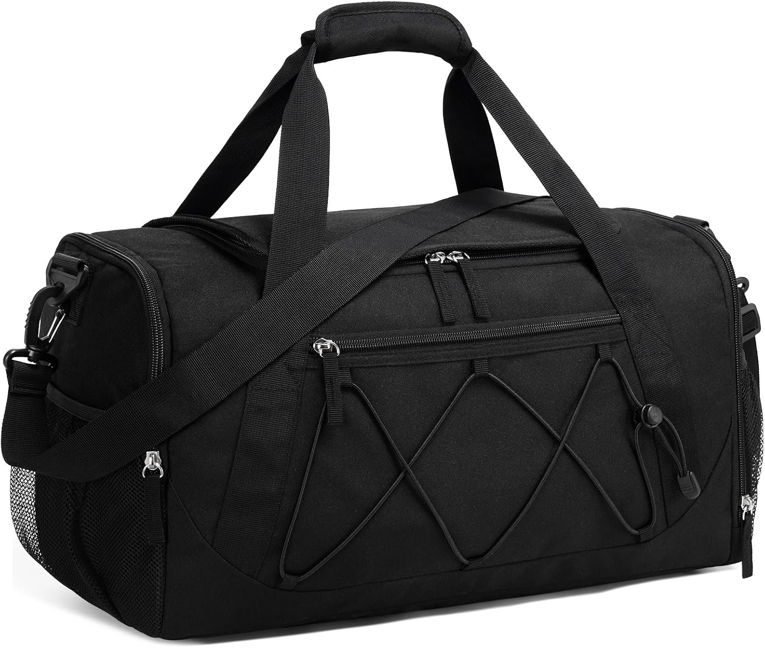 Vorspack 18 Inches Gym Bag for Men Women with Shoe Compartment – Black | 27L Sports Duffle Bag for Travel, 600D Water-Resistant Polyester, Multiple Pockets, Ideal for Weekend, Overnight, Carry-on