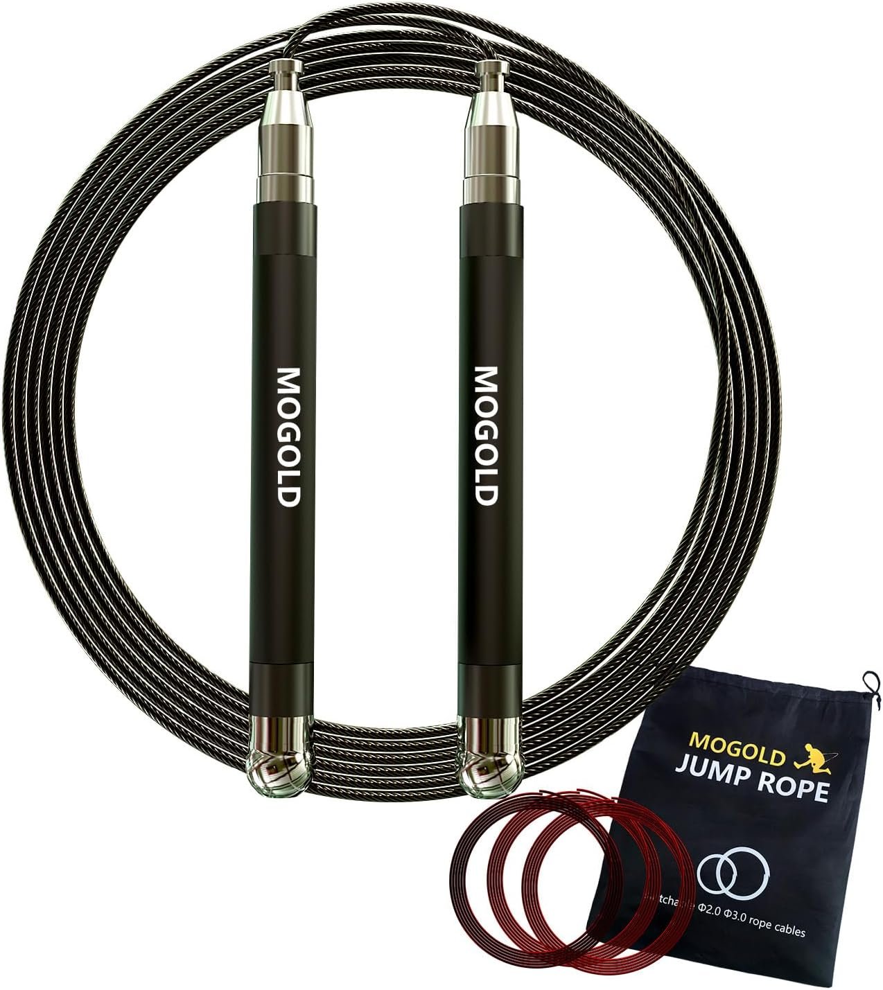 2-in-1 Speed Rope: 2mm for Boxing/MMA & 3mm for CrossFit – Tool-Free Adjustable Cable System with Dual Bearings – Sweatproof Hybrid Grip for High-Intensity Training