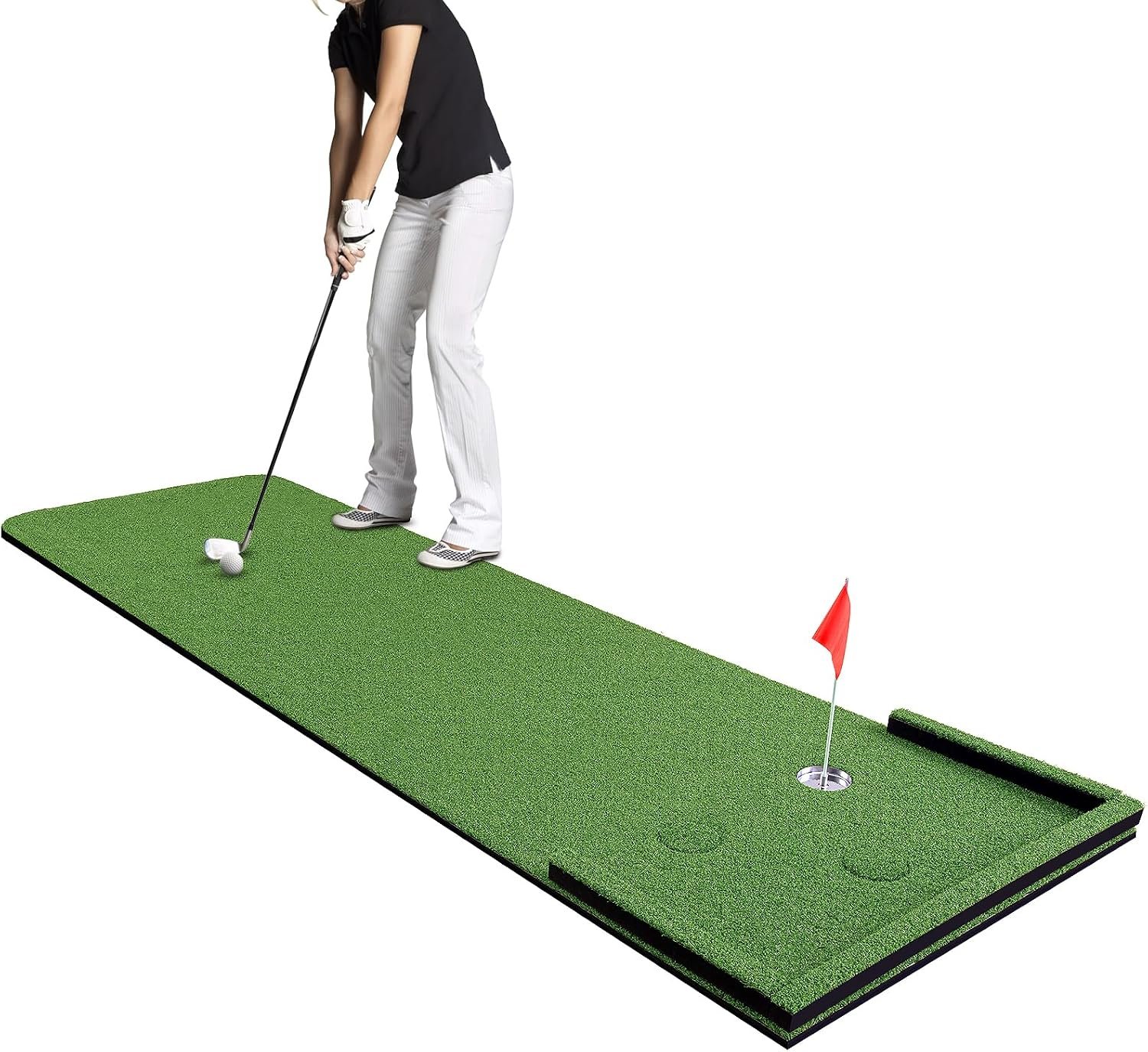 Wekin Golf Putting Green Mat 3x10ft Thickening Indoor Golf Turf Game Set | Outdoor Portable Training Mat with Side Border,Movable Cup for Home Backyard Office