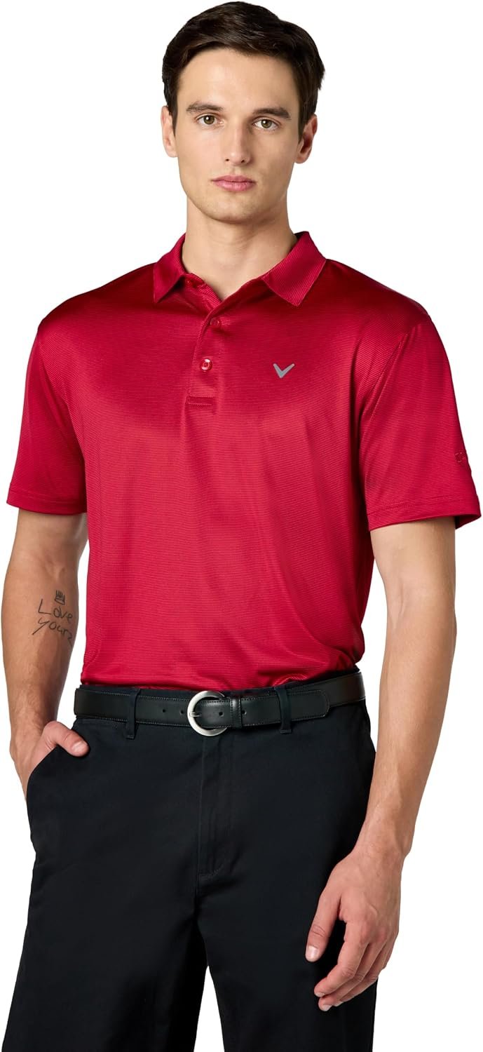 Callaway Men’s Fine Line Stripe Short Sleeve Moisture-Wicking Stretch Golf Polo Shirt (Available in Big & Tall)