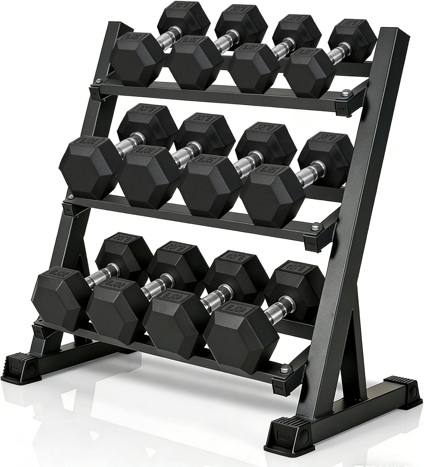 350/450/550 lbs Dumbbell Set with Rack for Women Men | Coated Rubber Hex Weights for Home Gym Weight Training, Multiple Lbs Neoprene Dumbbells with Storage Rack – Black