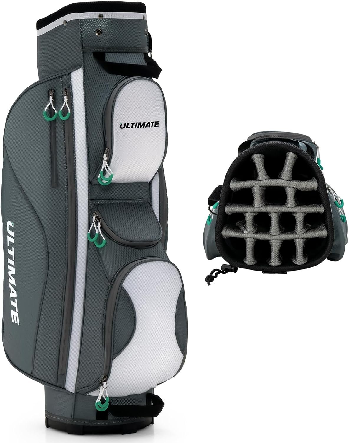 ULTIMATE 14-Way Golf Cart Bag, 3.7 LBS Lightweight Portable Golf Bag with Top Dividers, 7 Zipped Pockets Including Cooler Bag, Rain Hood, Shoulder Strap and Carrying Handles for Men Women