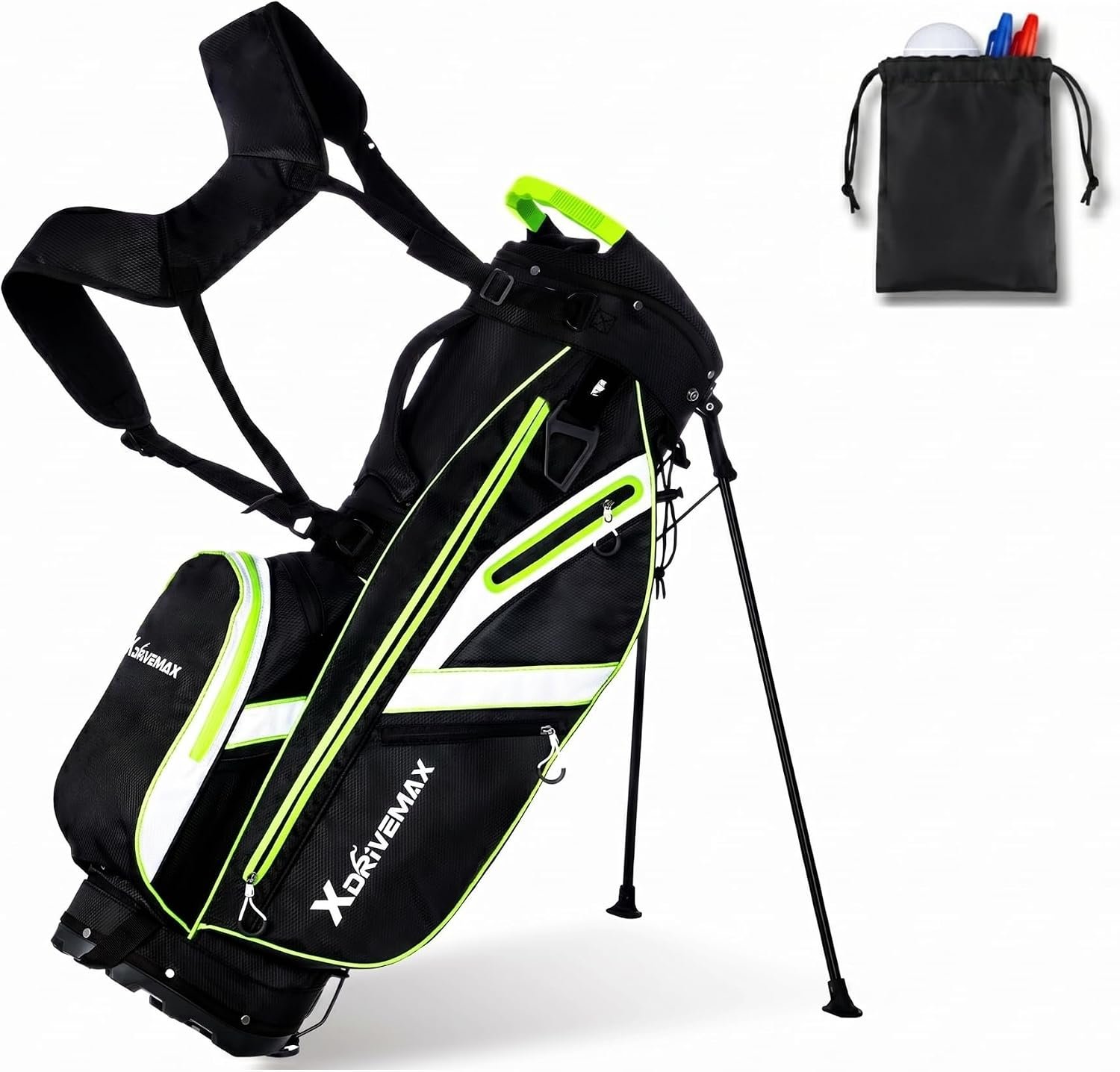 XDriveMax Golf Stand Bag, Lightweight 8-Way & 5-Way Top Dividers Golf Bag with Stand, Includes Insulated Cooler Pocket, Dual Strap & Rain Cover
