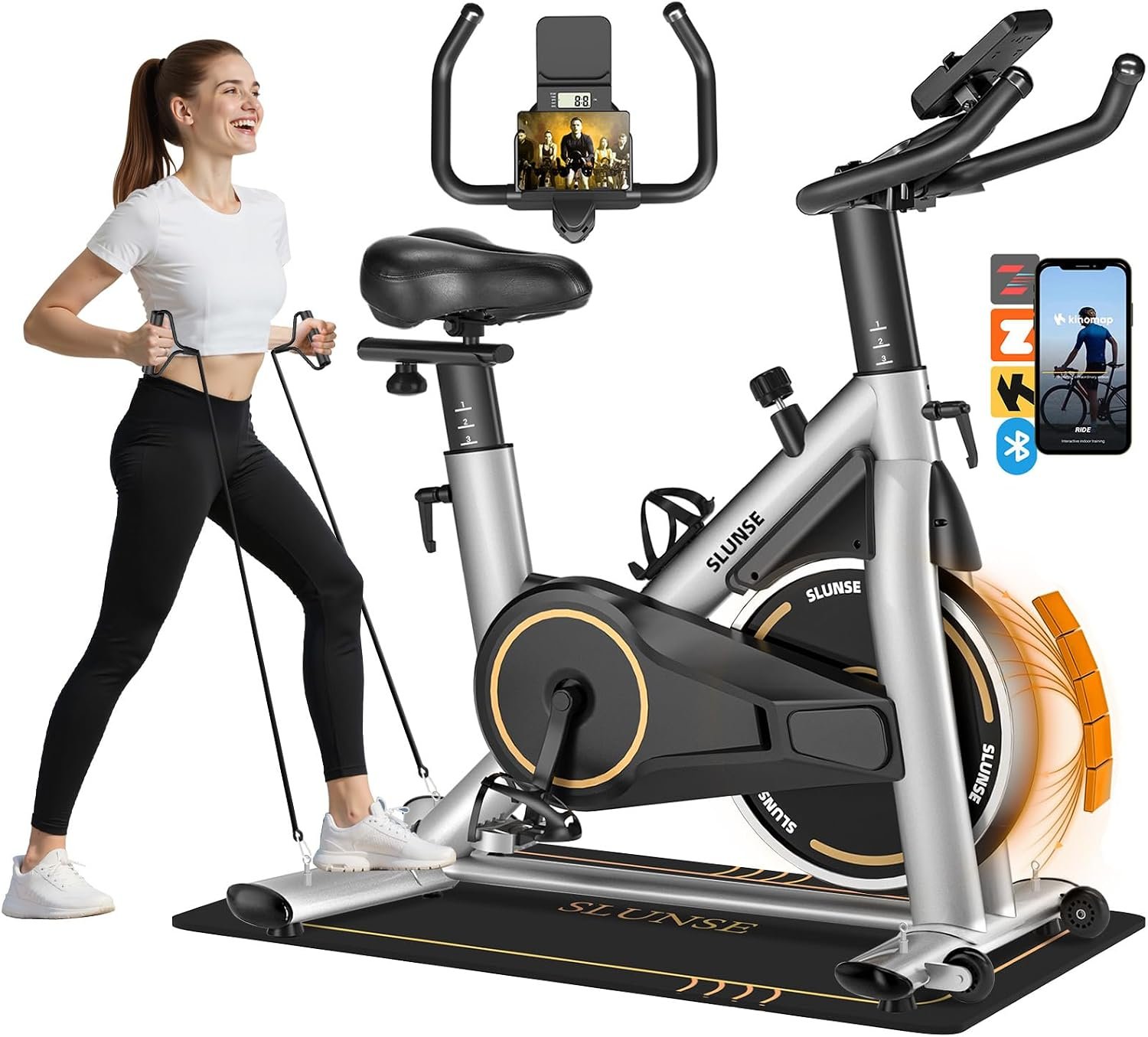 Exercise Bike, Magnetic Resistance Stationary Bikes for Home with App Compatible, Silent Indoor Cycling Bike with 350lbs Weight Capacity Comfortable Seat, Digital Monitor & Phone Mount