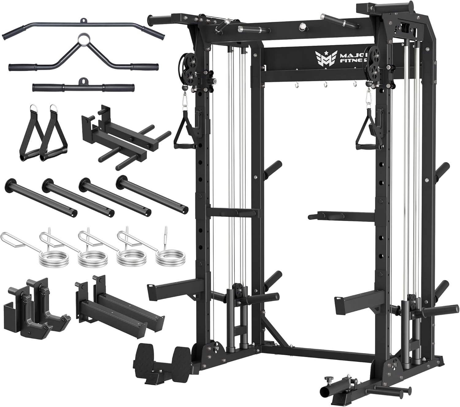 MAJOR FITNESS F22 Power Rack, 1600lbs All-in-One Squat Rack with Dual Pulley System, Heavy-Duty Steel Frame, Attachments & Storage for Home Gym Strength Training