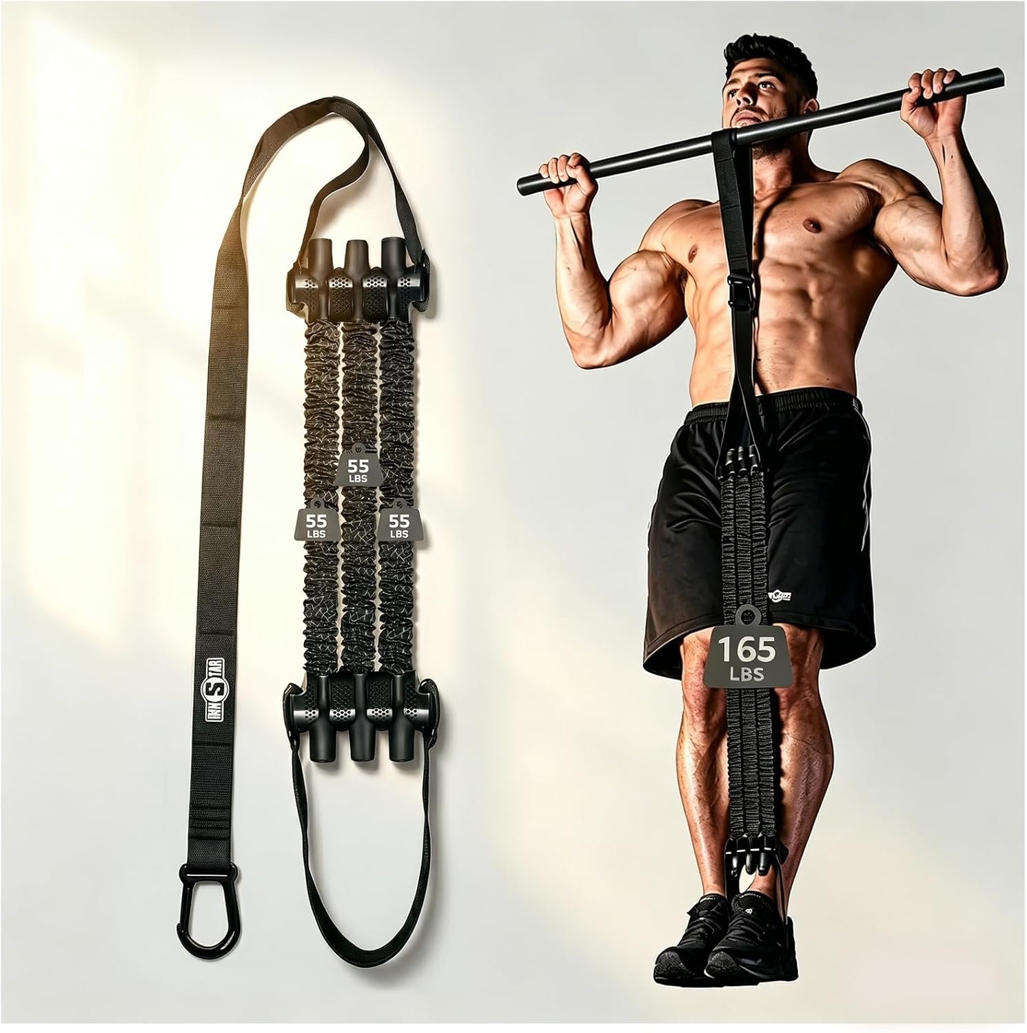 Innstar Pull Up Assistance Bands, Heavy Duty Resistance Band for Pull Up Assist, Adjustable Resistance 165-265lbs with Fabric Feet/Knee Rest, Pull Up Bands Assistance Bands