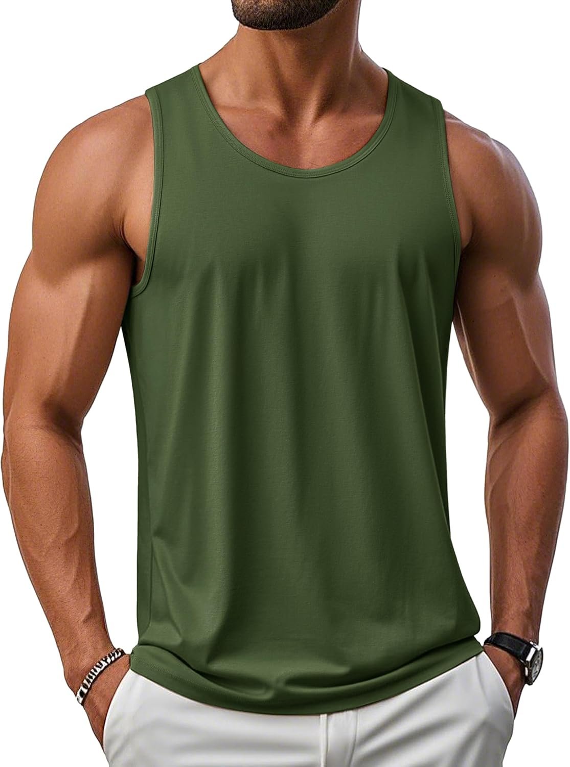 MAGCOMSEN Men’s UPF 50+ Tank Top Gym Workout Sleeveless Muscle Shirts Sun Protection Cut Off Shirts Summer Sleeveless T Shirt